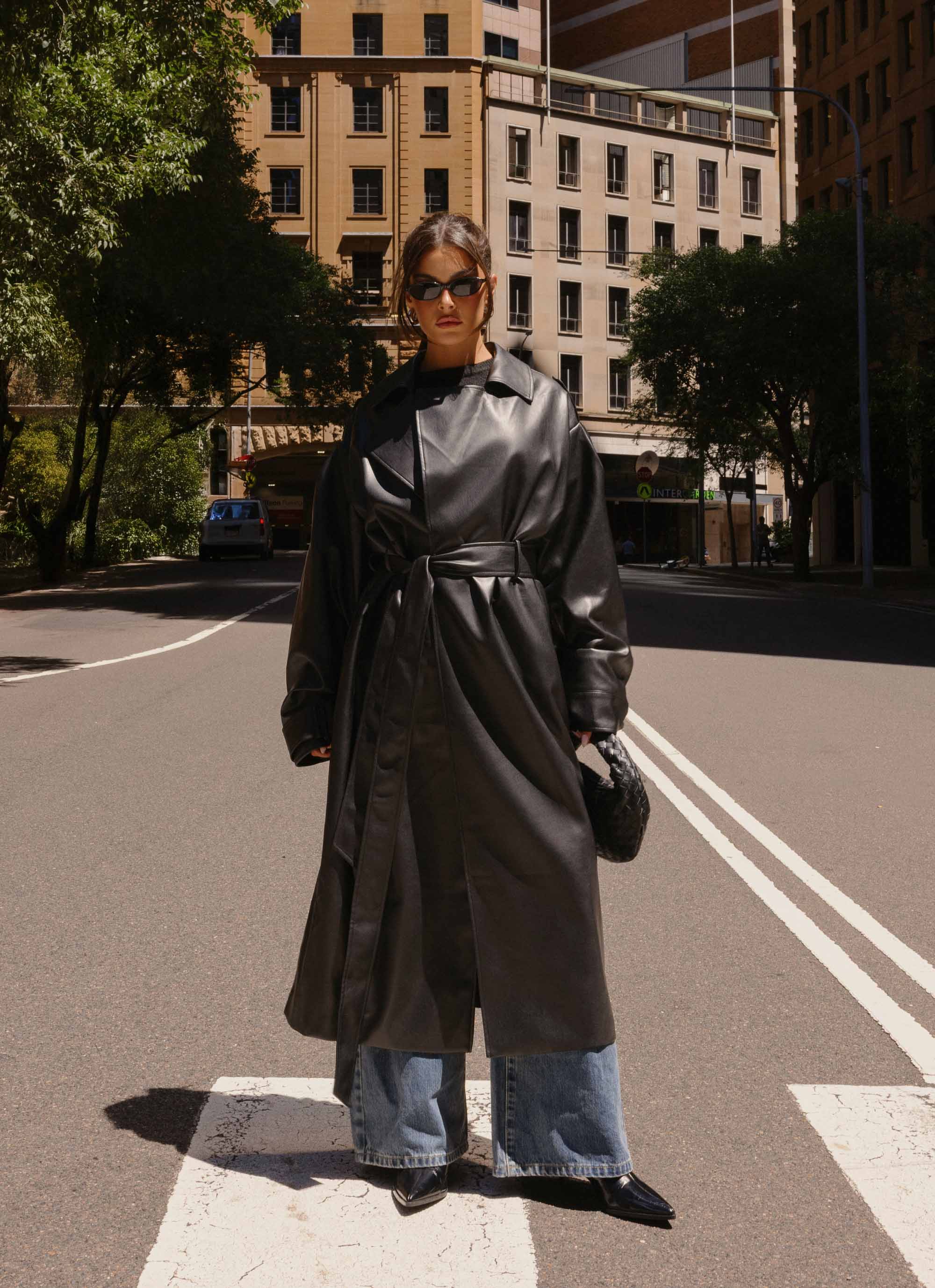Out On The Town Faux Leather Midi Trench - Black – Peppermayo US