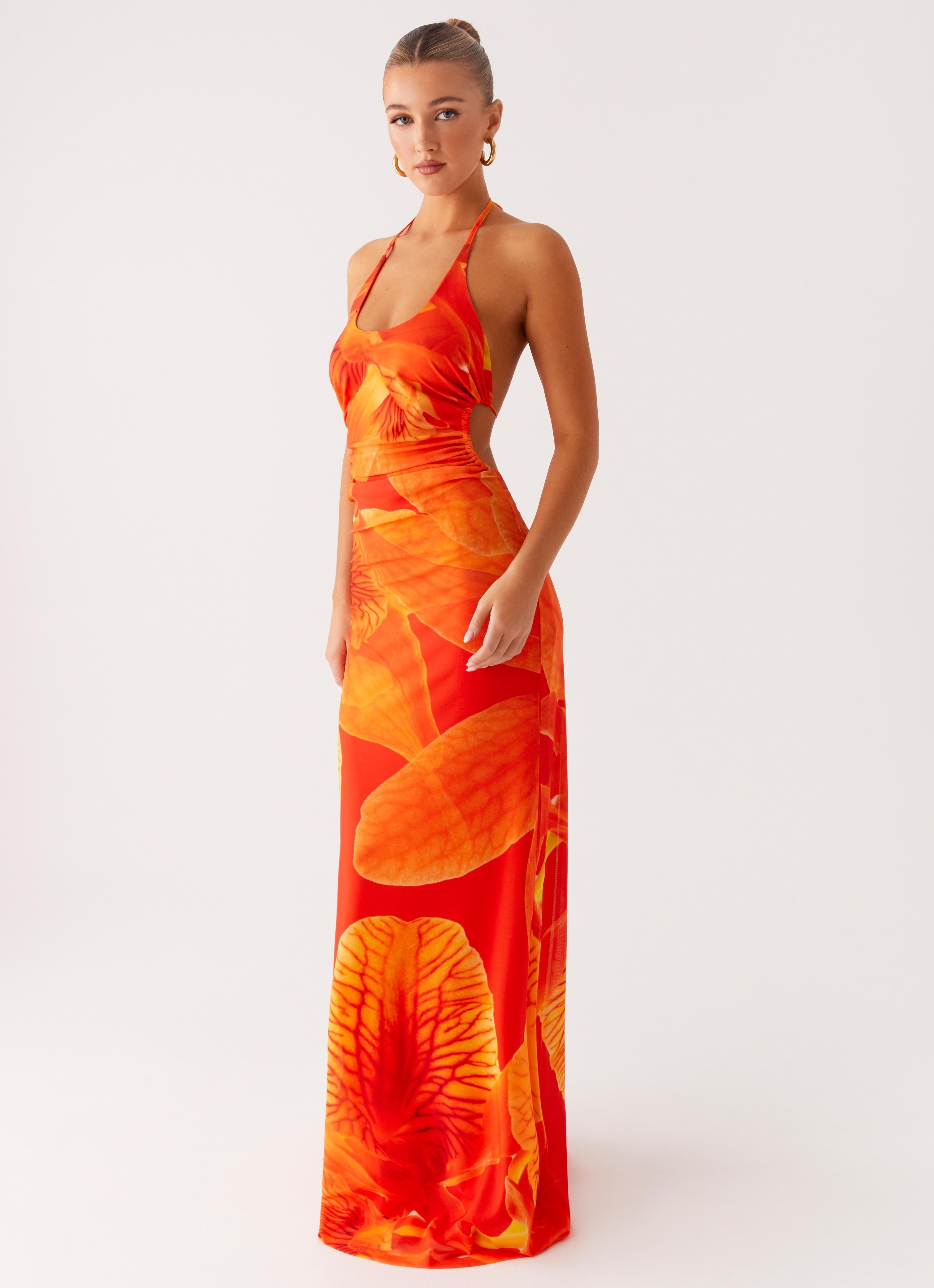 Palawan Mesh Maxi Dress - Orange Floral Orange Floral / US 16 Palawan Mesh Maxi Dress - Orange Floral Orange Floral / US 16