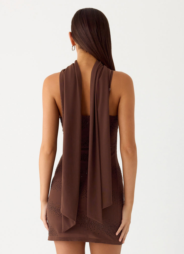 Paloma Days Beaded Scarf Mini Dress - Chocolate