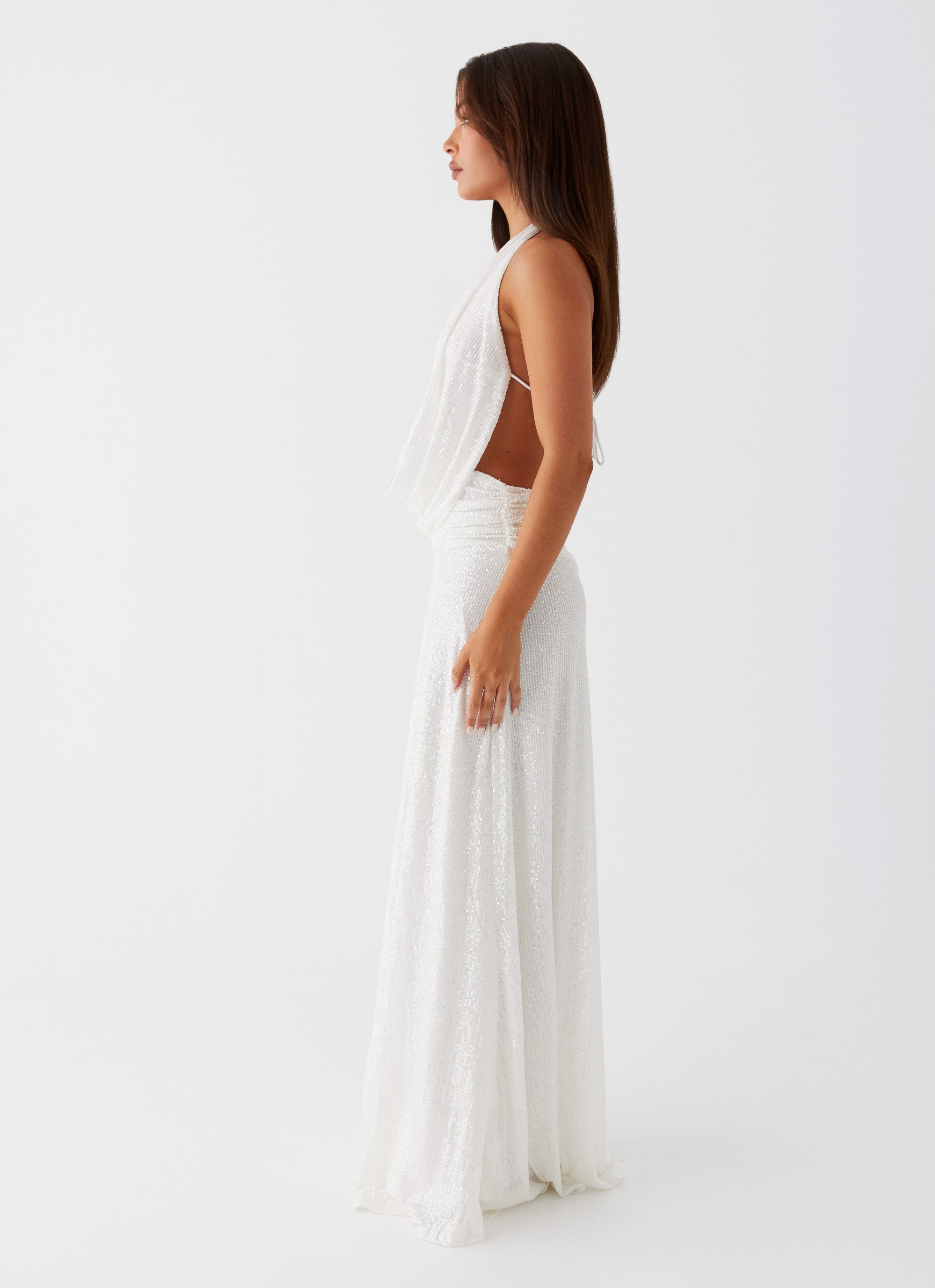 Elysia Sequin Maxi Dress White1