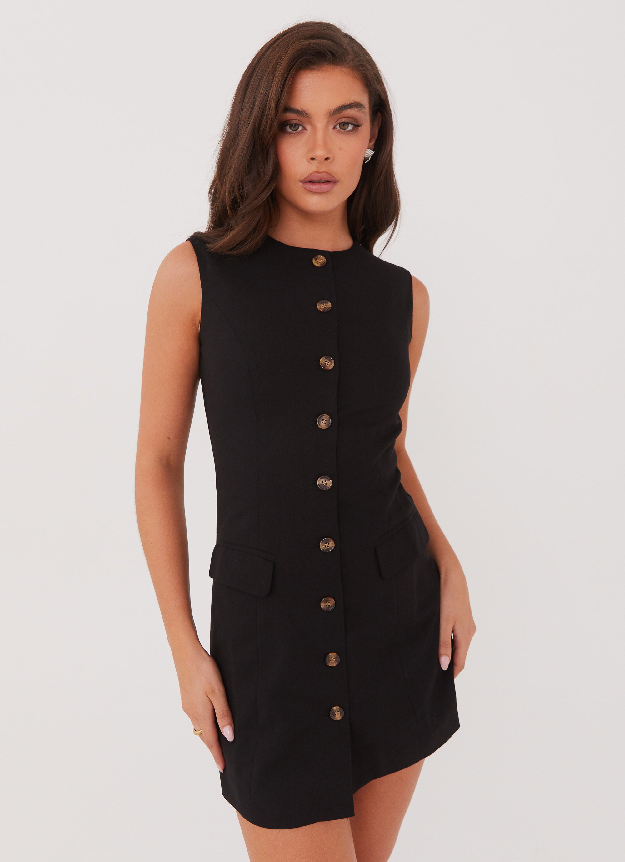 Castello Fiore Linen Mini Dress - Black Black / US 16 Castello Fiore Linen Mini Dress - Black Black / US 16