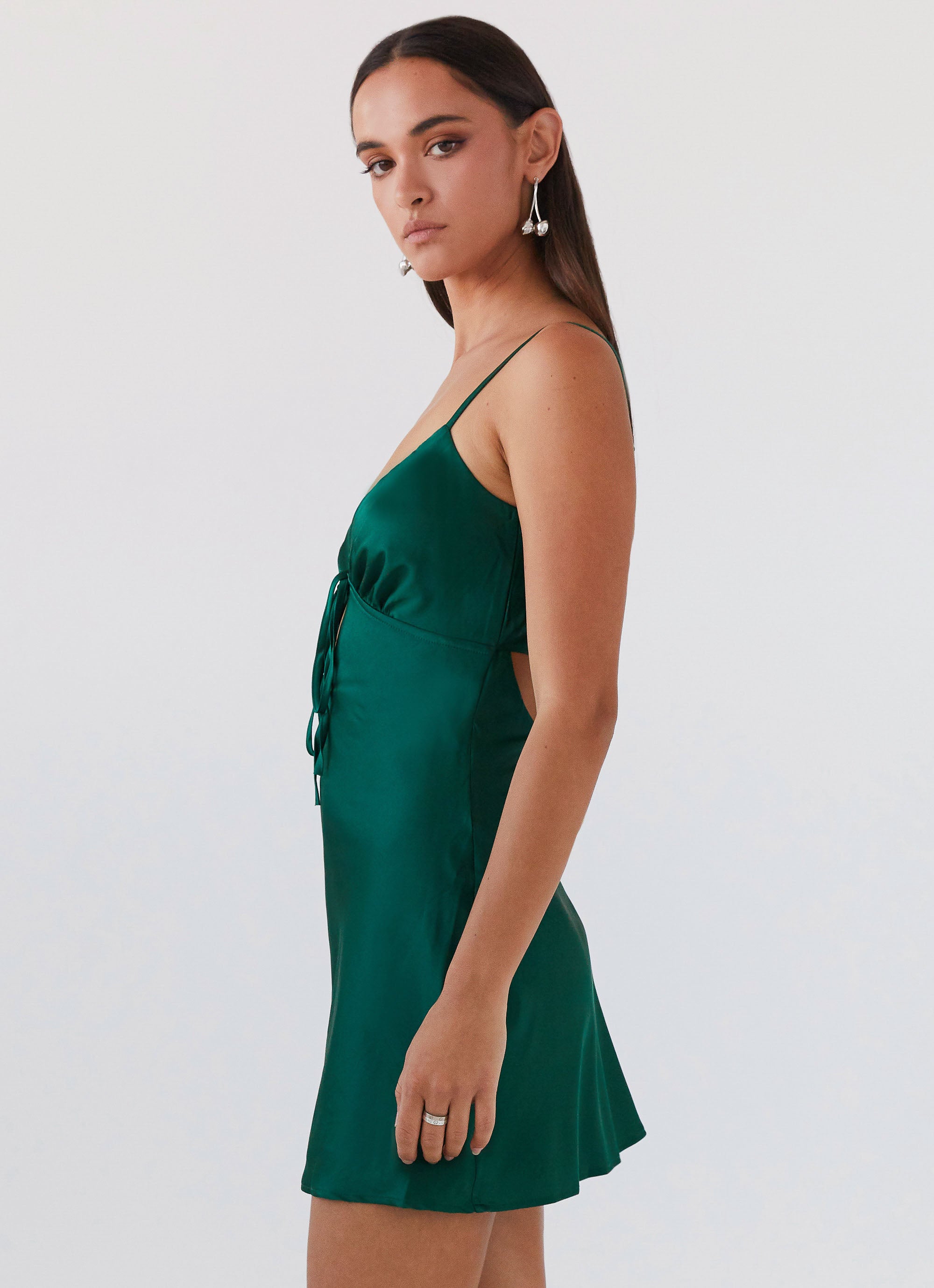 Flora Satin Mini Dress - Forest Green Flora Satin Mini Dress - Forest Green