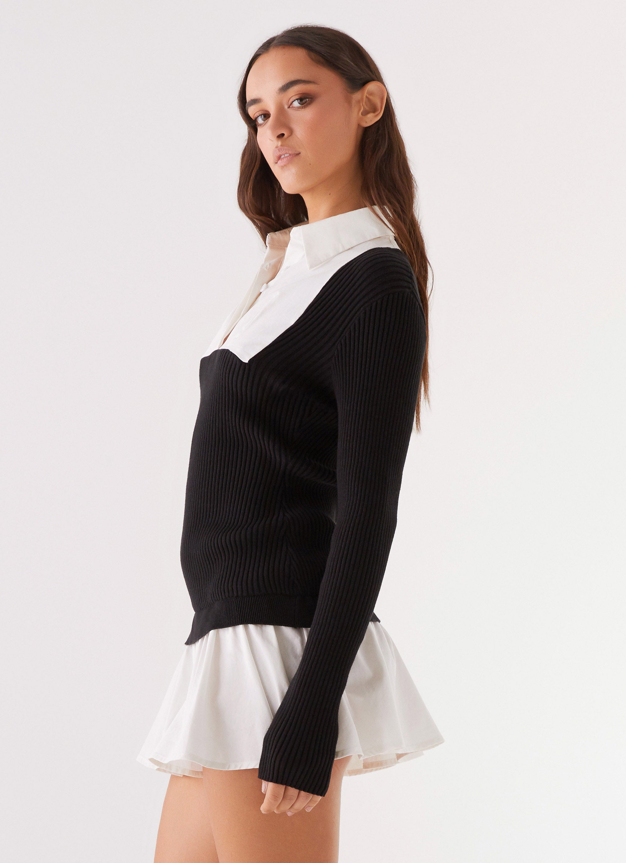 Somerville Knitted Shirt Dress - Black/White Somerville Knitted Shirt Dress - Black/White