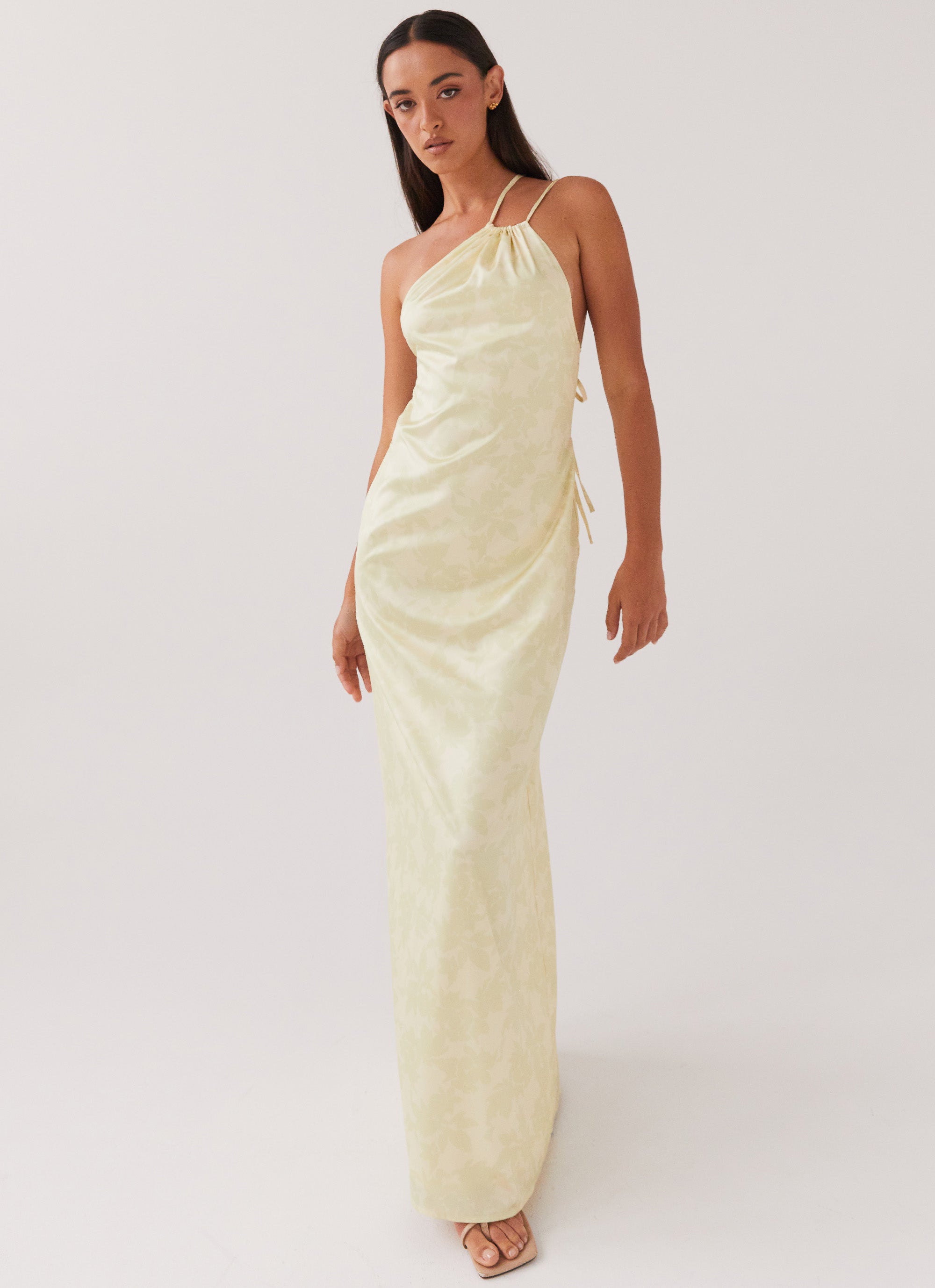 Liliana One Shoulder Maxi Dress - Yellow Floral Peppermayo US Liliana One Shoulder Maxi Dress - Yellow Floral Peppermayo US