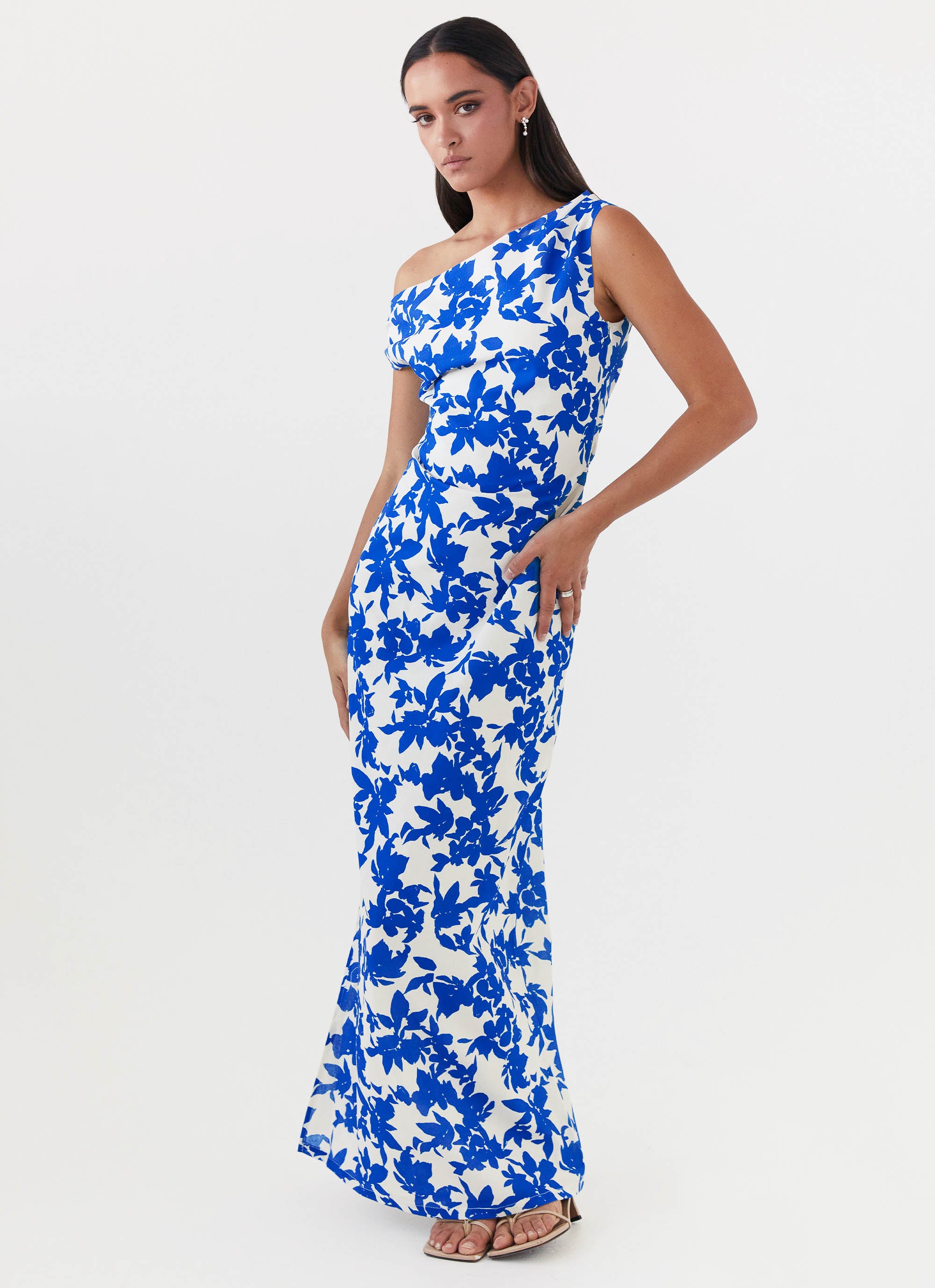 Pyper Off Shoulder Maxi Dress - Blue Floral Peppermayo US Pyper Off Shoulder Maxi Dress - Blue Floral Peppermayo US