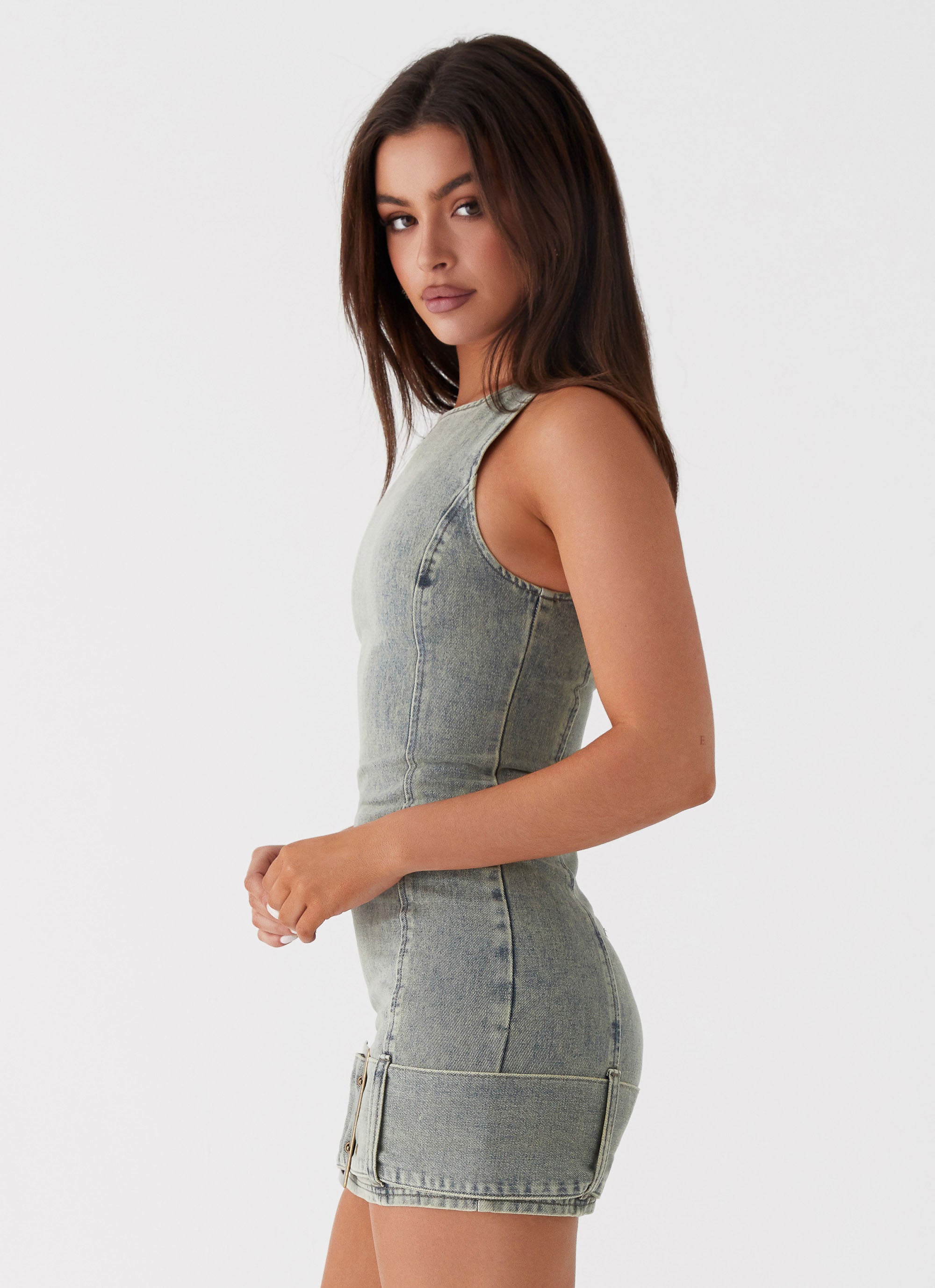 Dark Matter Mini Dress - Washed Denim Peppermayo US Dark Matter Mini Dress - Washed Denim Peppermayo US