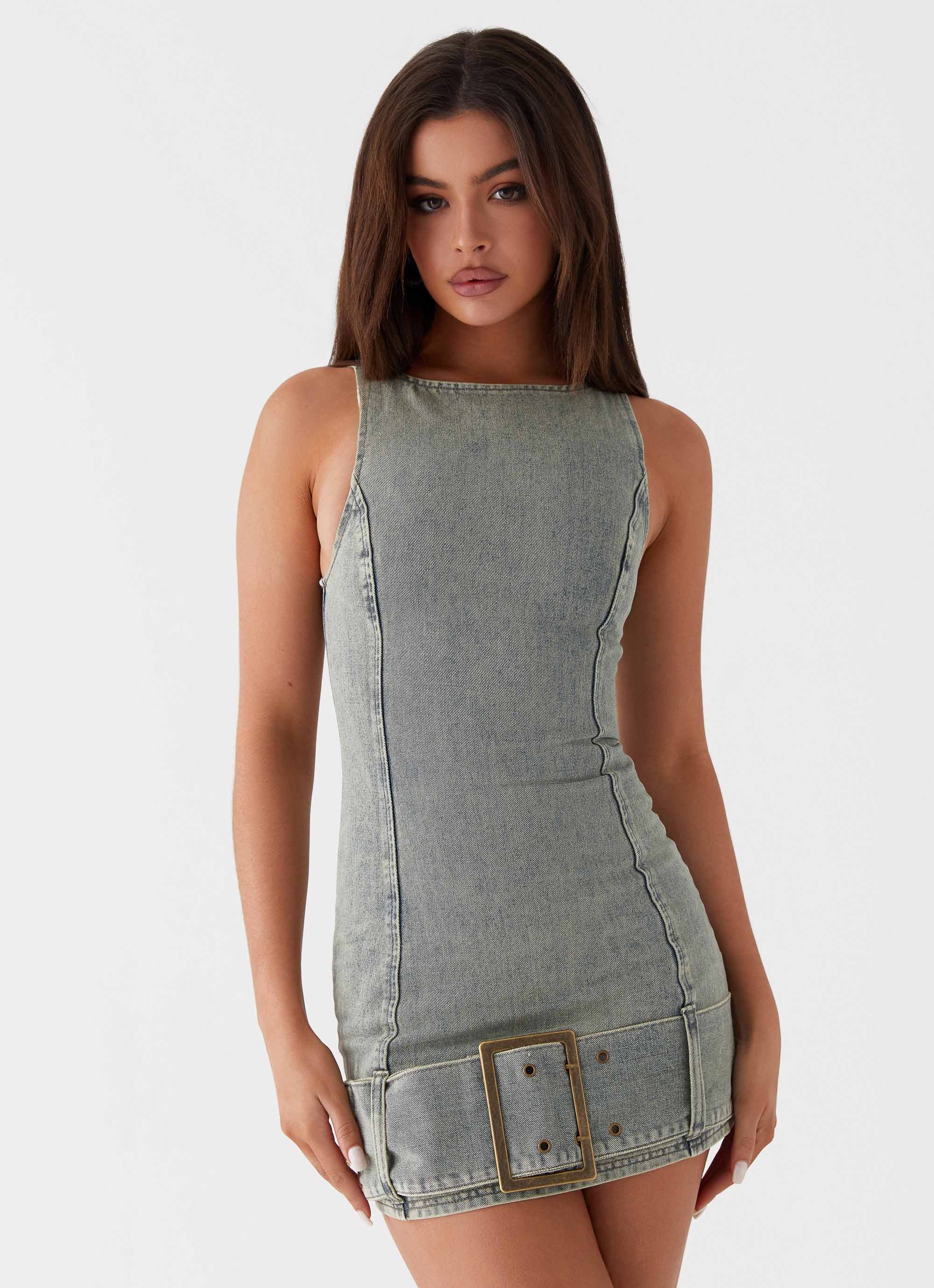 Dark Matter Mini Dress - Washed Denim Peppermayo US Dark Matter Mini Dress - Washed Denim Peppermayo US