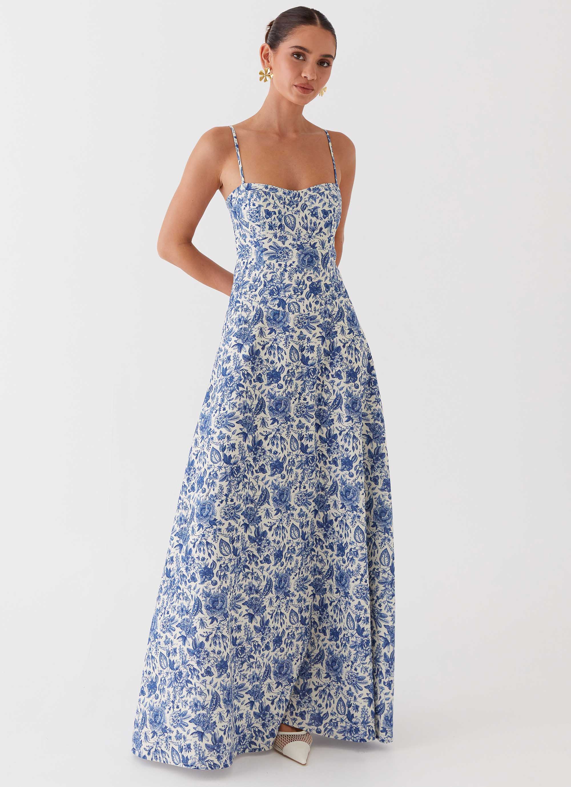 Angelina Linen Maxi Dress - Blue Paisley Blue Paisley / US 12 Angelina Linen Maxi Dress - Blue Paisley Blue Paisley / US 12