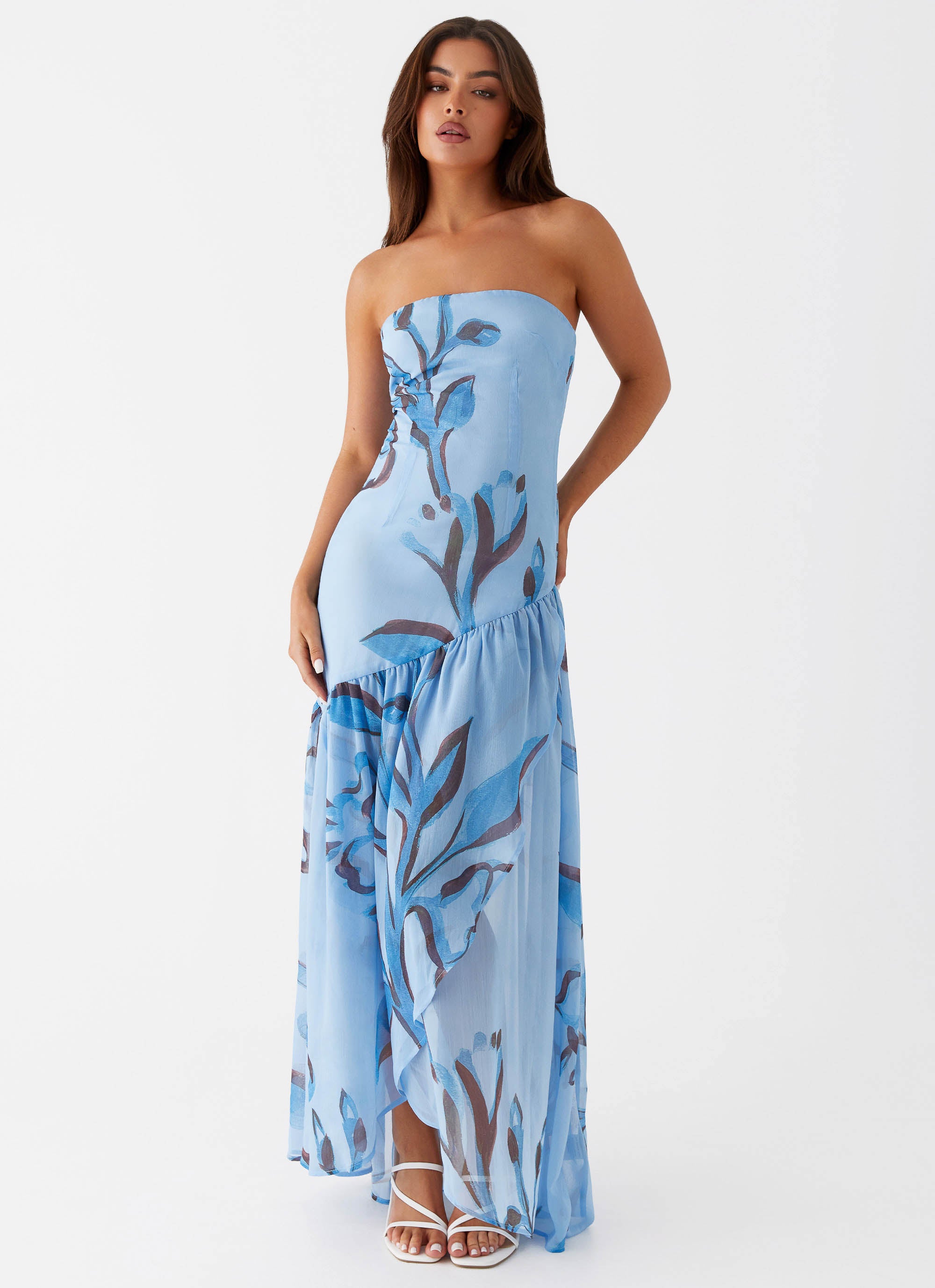 Solaris Strapless Maxi Dress - Blue Floral Peppermayo US Solaris Strapless Maxi Dress - Blue Floral Peppermayo US
