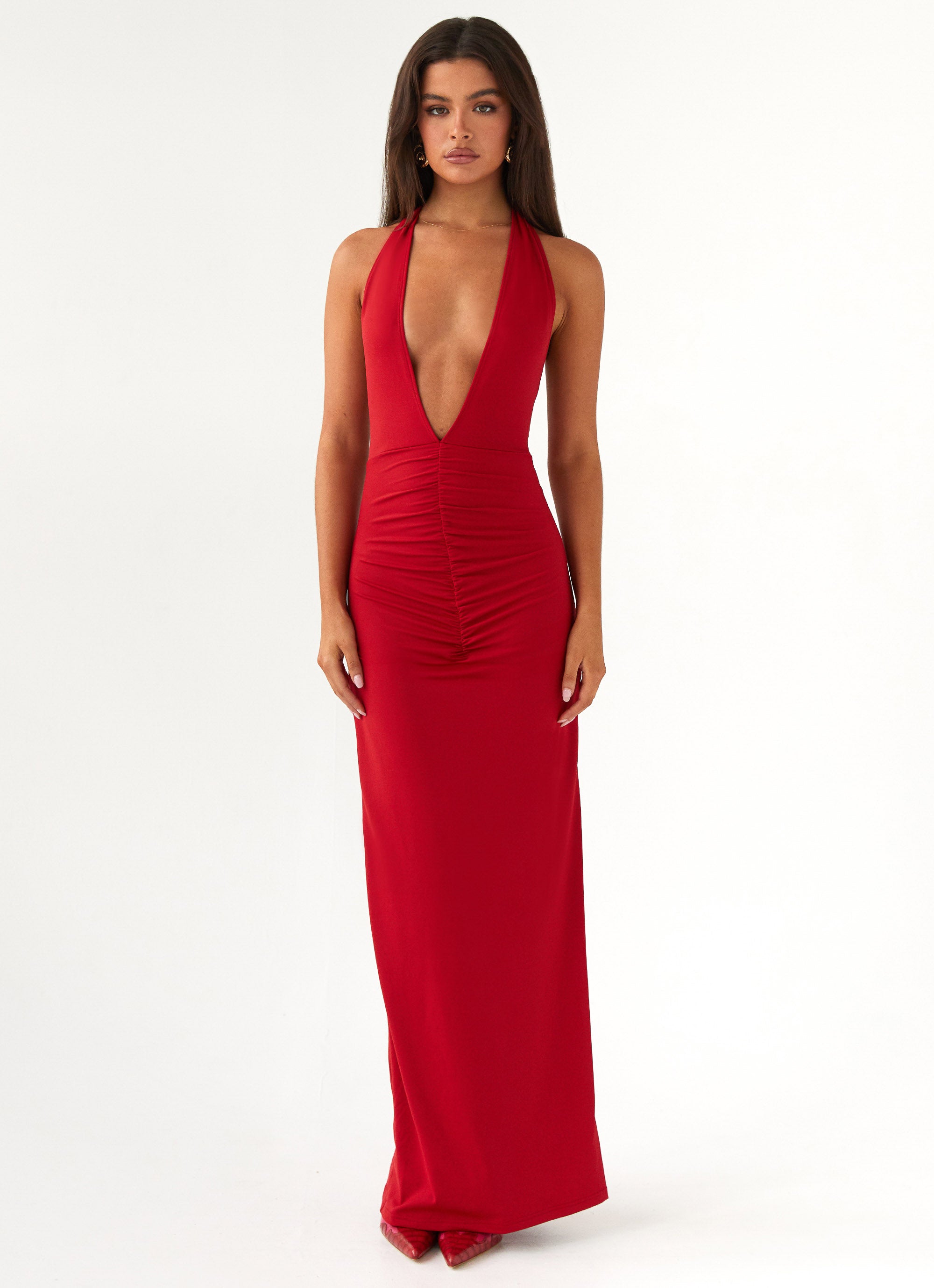 Whisked Away Halterneck Maxi Dress Red – Peppermayo US