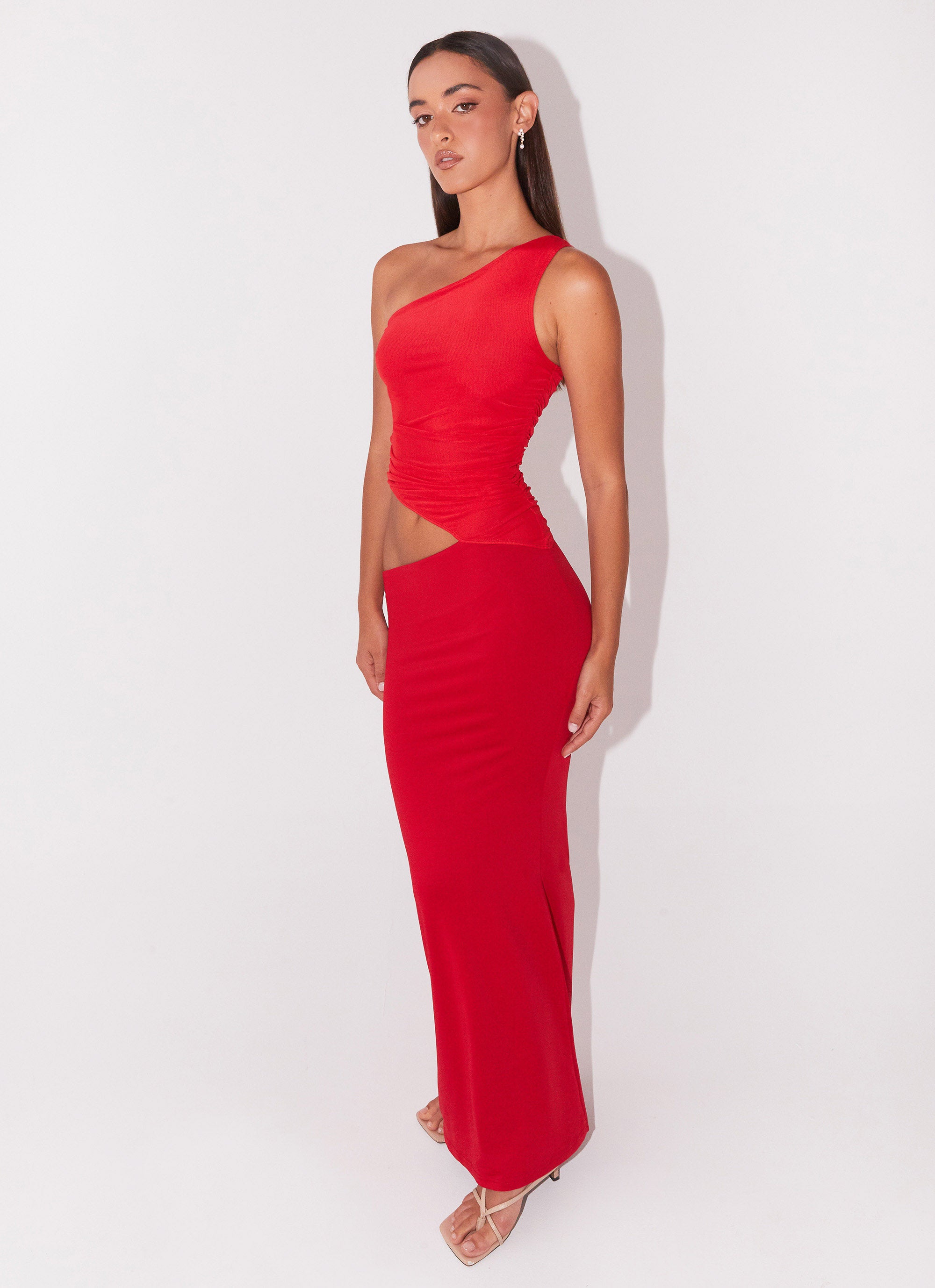 Seranella One Shoulder Maxi Dress - Cherry Red Seranella One Shoulder Maxi Dress - Cherry Red
