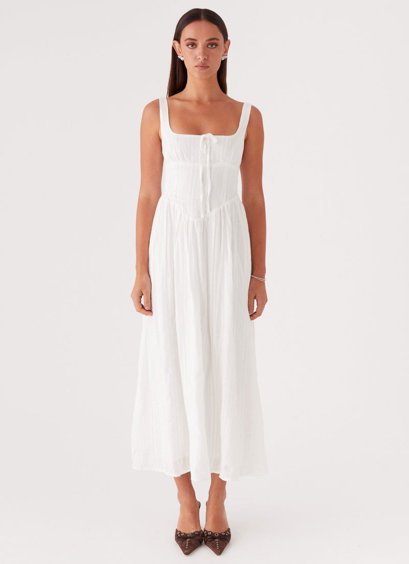 Womens Pascuelle Midi Dress in the colour White in front of a light grey background