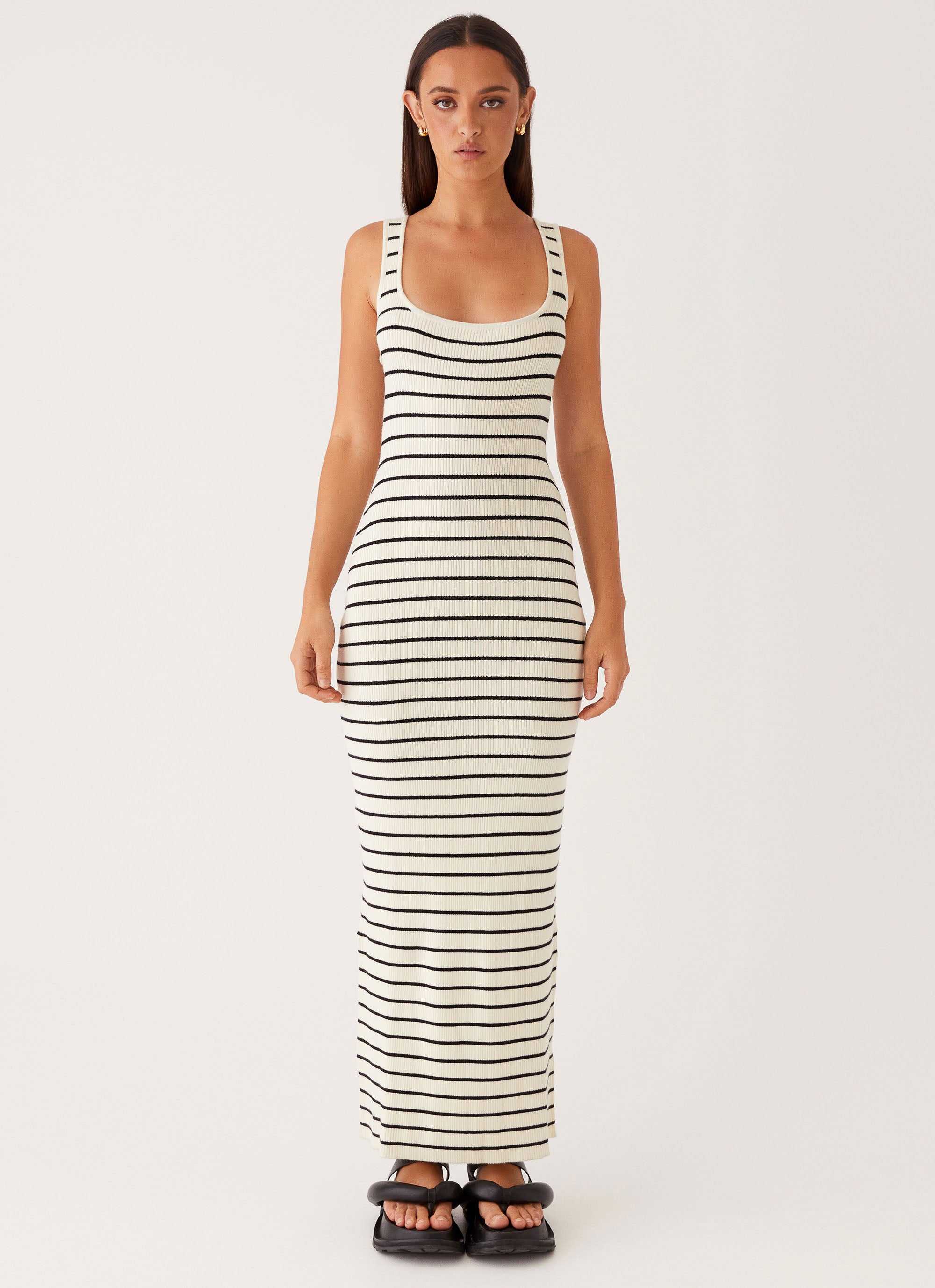 Lianna Stripe Maxi Dress - Ivory Black Stripe Peppermayo US Lianna Stripe Maxi Dress - Ivory Black Stripe Peppermayo US
