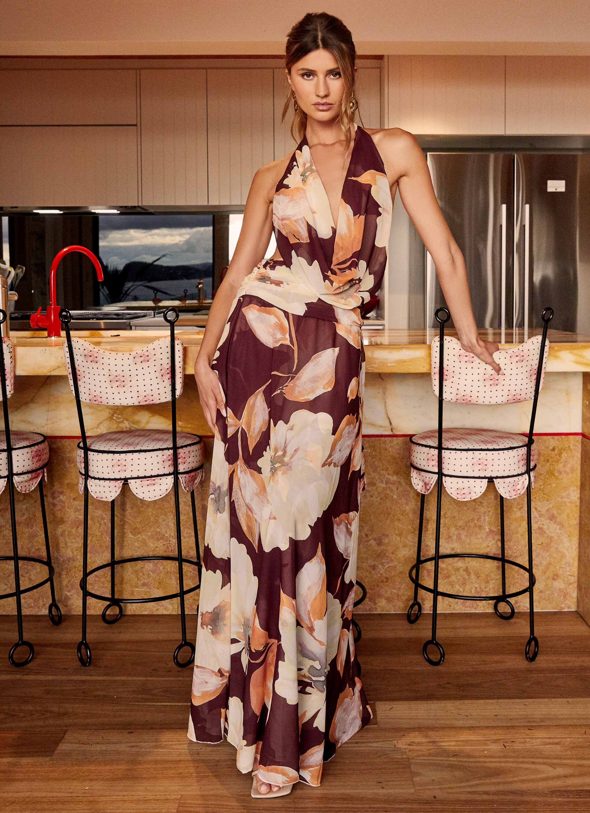 brown chiffon dress Elysia Chiffon Maxi Dress