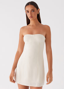 Womens Do It That Way Linen Mini Dress in the colour Ivory in front of a light grey background