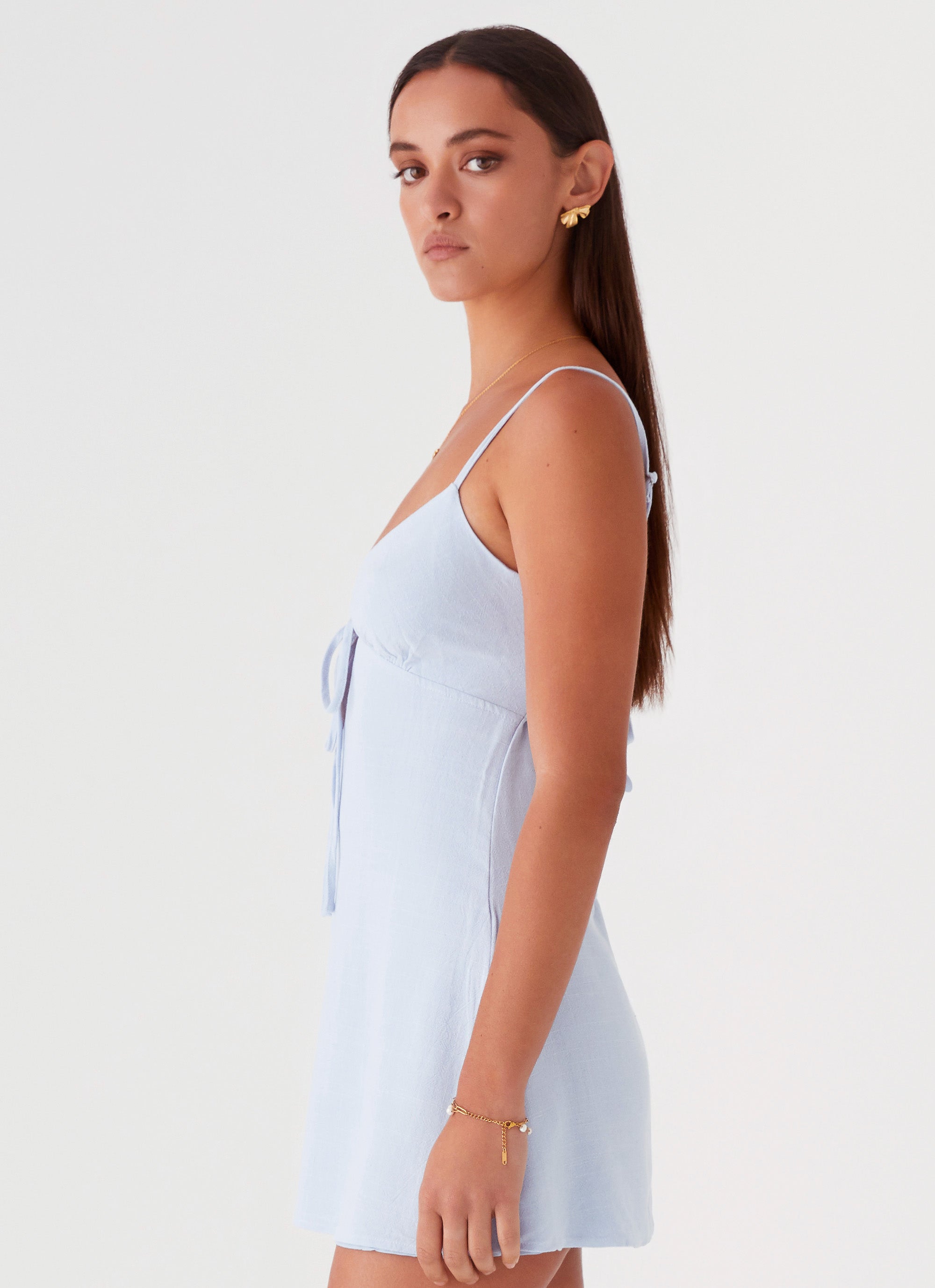 Flora Linen Mini Dress - Baby Blue Flora Linen Mini Dress - Baby Blue