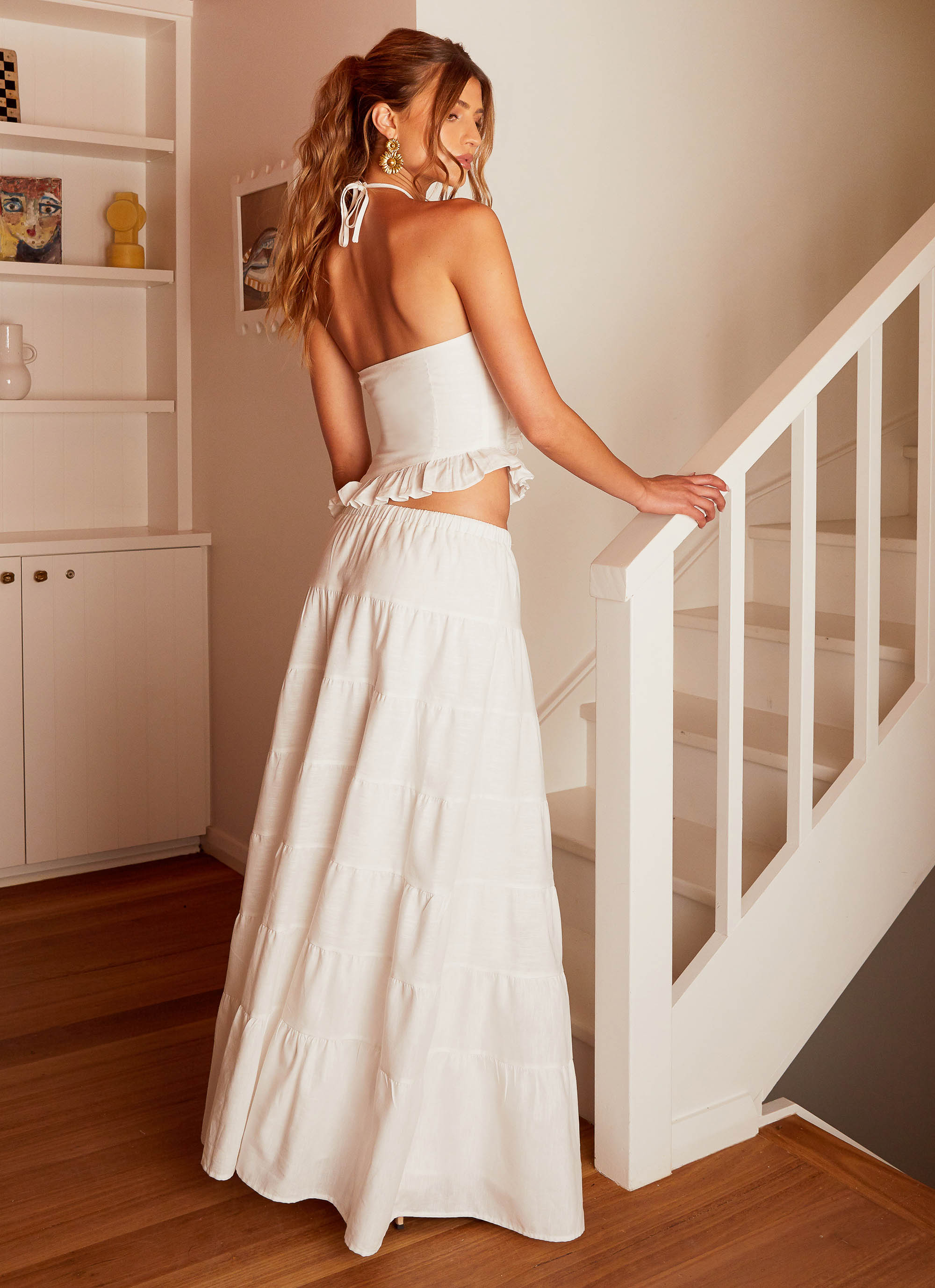 Tiered Skirt White Skirt Resort Wear Maxi Skirt Bubble Maxi Skirt