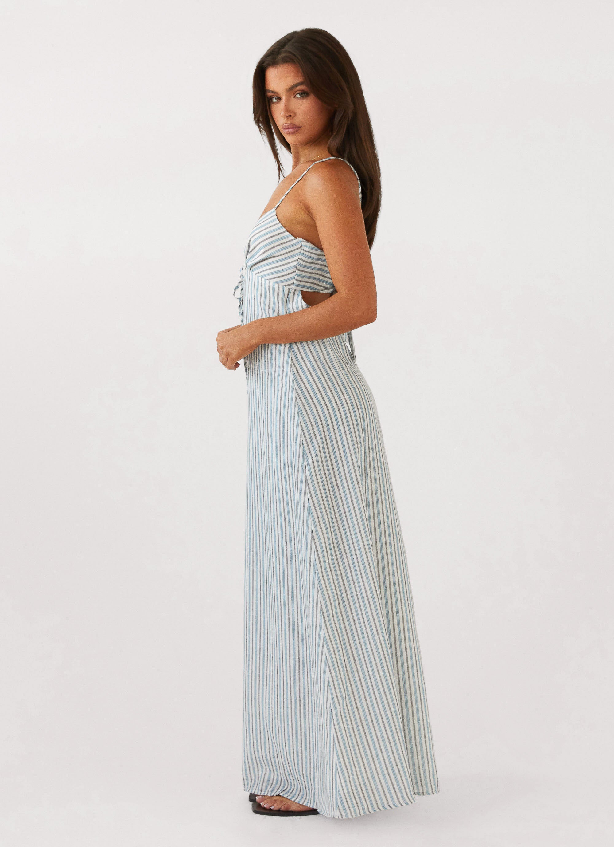 Flora Linen Maxi Dress - Blue Choc Stripe Peppermayo US Flora Linen Maxi Dress - Blue Choc Stripe Peppermayo US