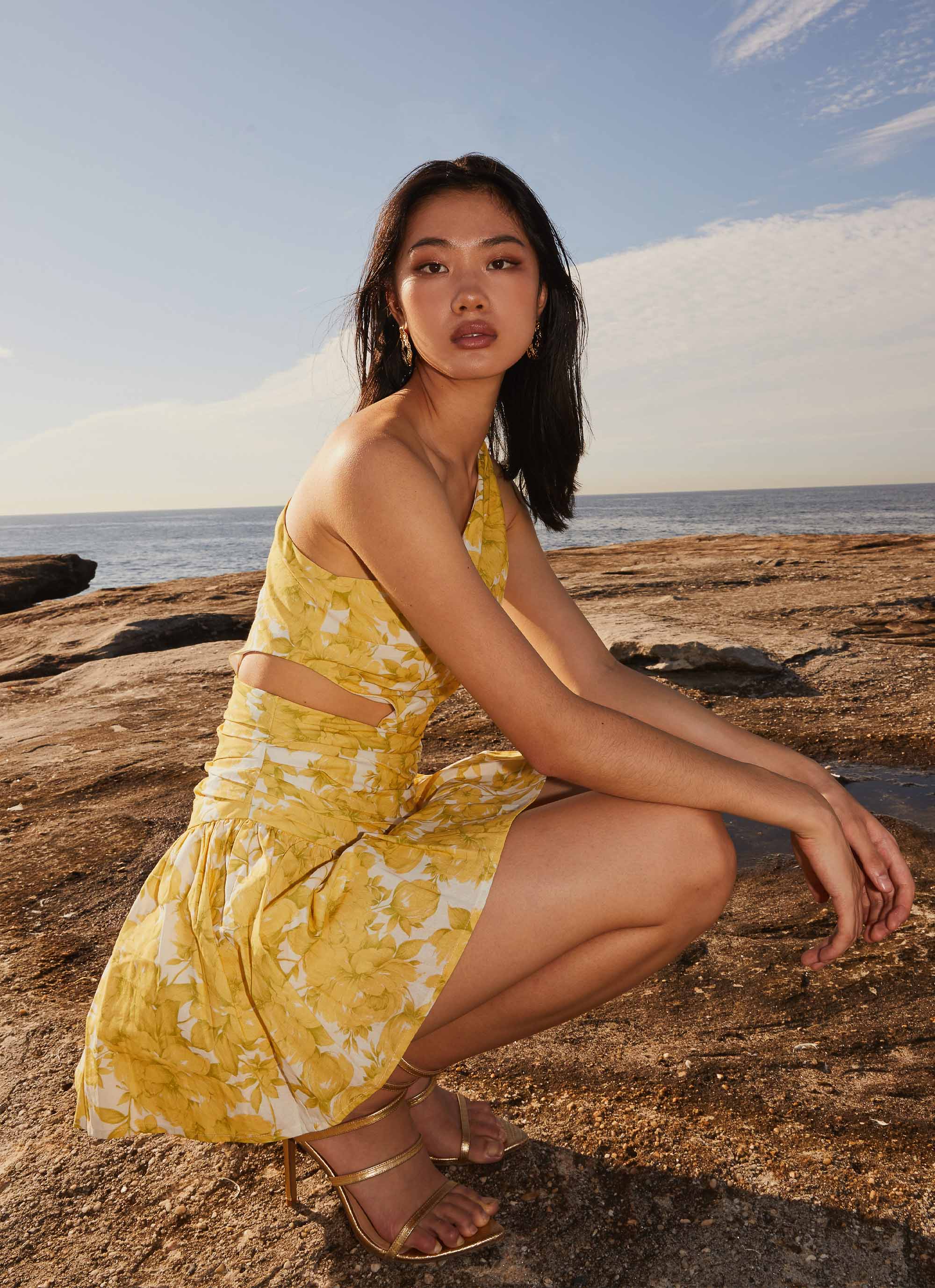 Sunkissed Hearts One Shoulder Mini Dress - Daffodil Sunkissed Hearts One Shoulder Mini Dress - Daffodil