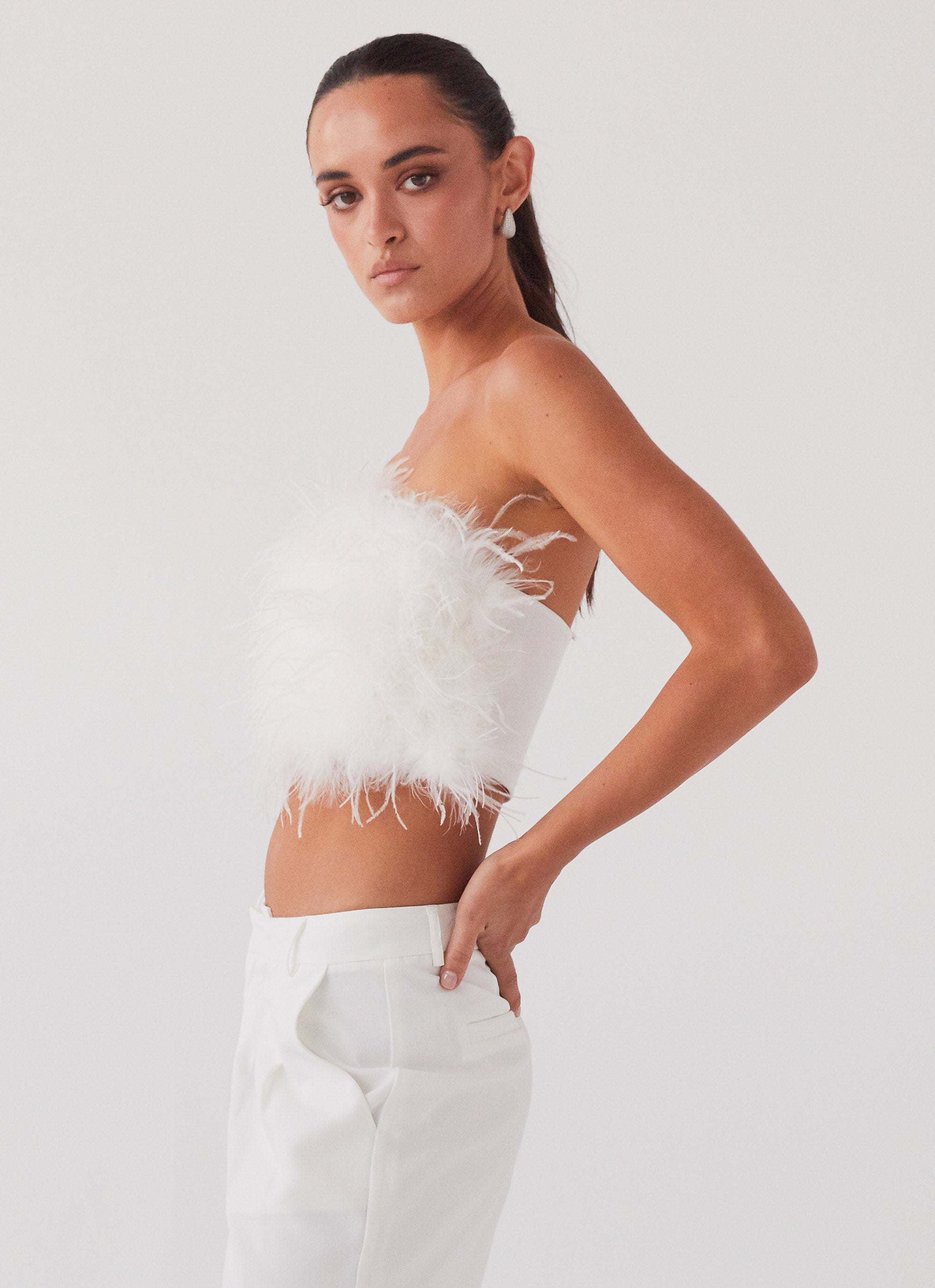 The Night Is Ours Feather Crop Top - White – Peppermayo US