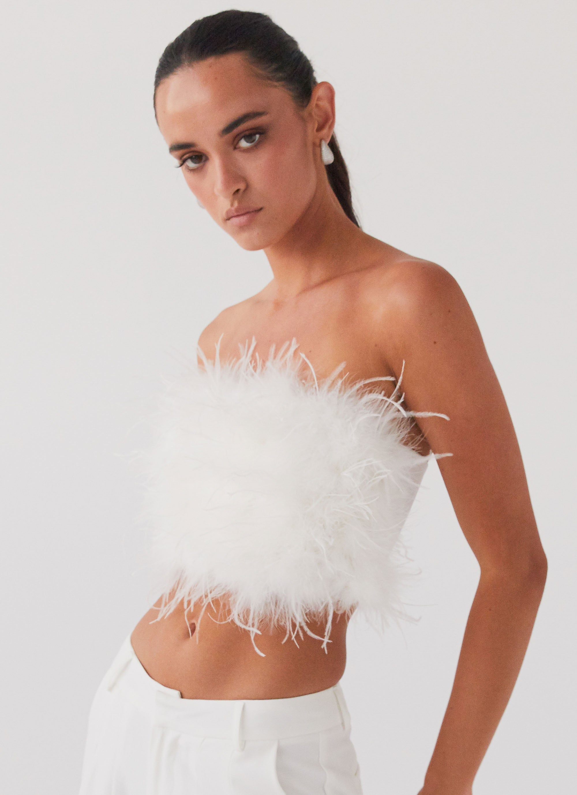 The Night Is Ours Feather Crop Top - White – Peppermayo US