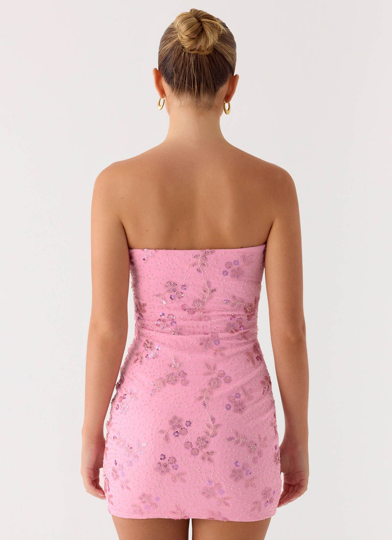 Push Back Beaded Sequin Mini Dress - Pink