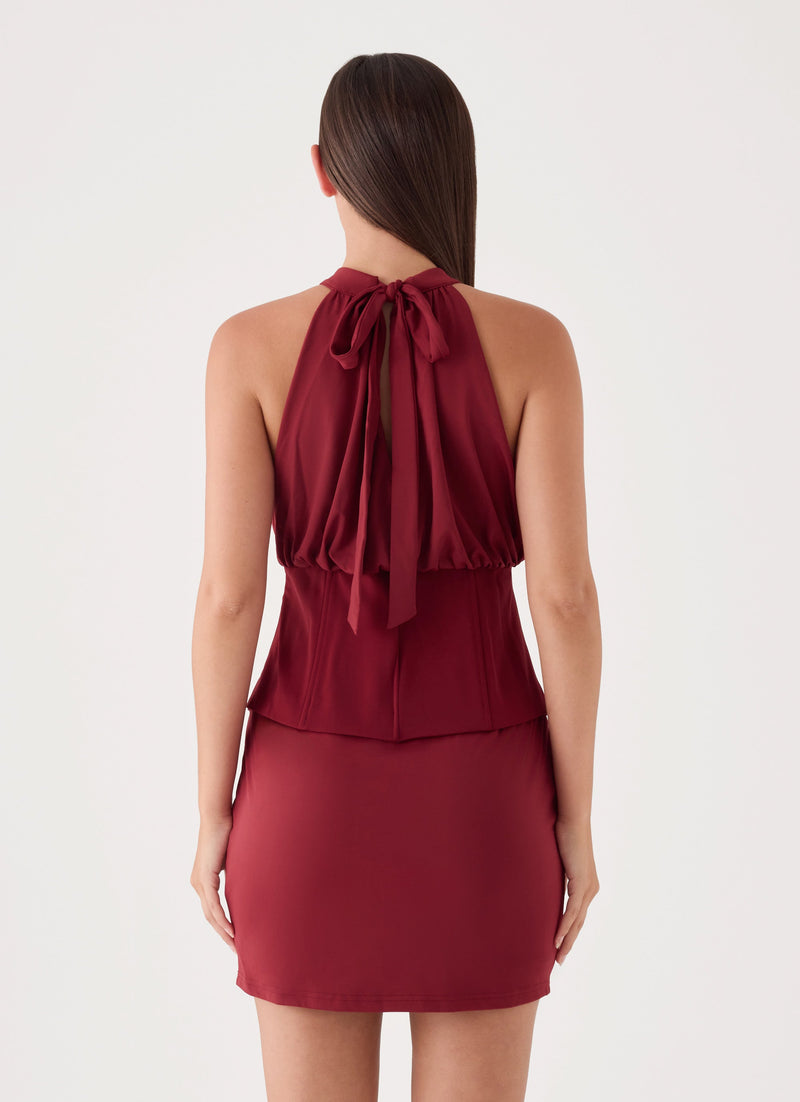 Rachelle Halter Mini Dress - Maroon