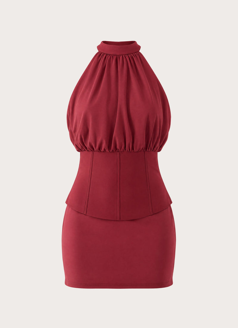 Rachelle Halter Mini Dress - Maroon