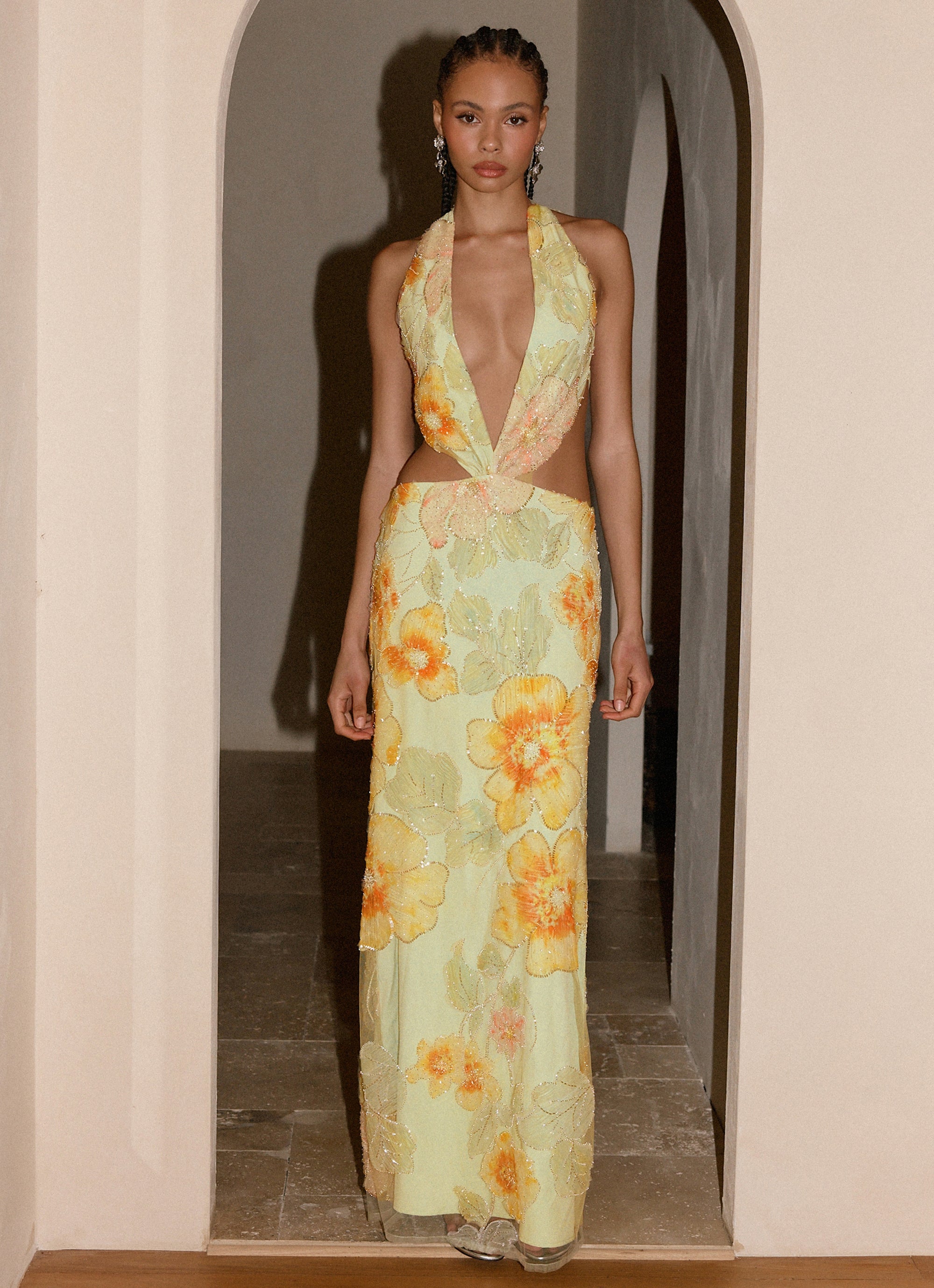 Really Something Beaded Maxi Dress - Green Floral Beaded Peppermayo US Really Something Beaded Maxi Dress - Green Floral Beaded Peppermayo US