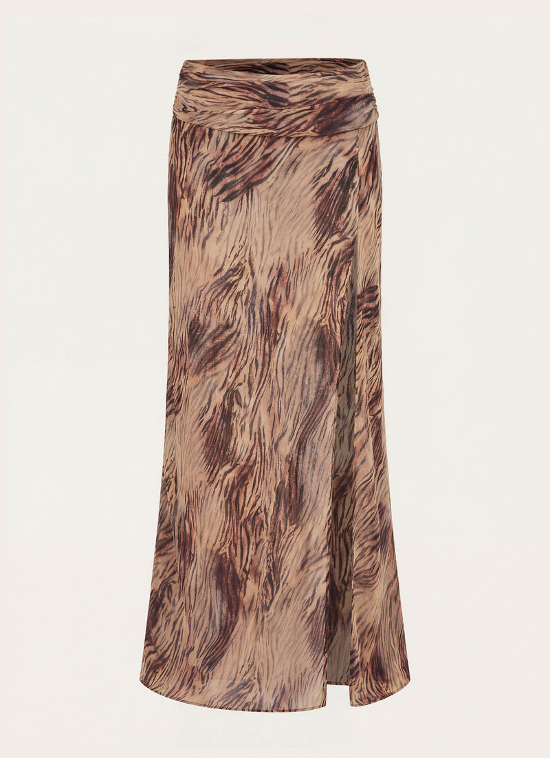 Renia Asymmetric Maxi Skirt - Golden Tiger