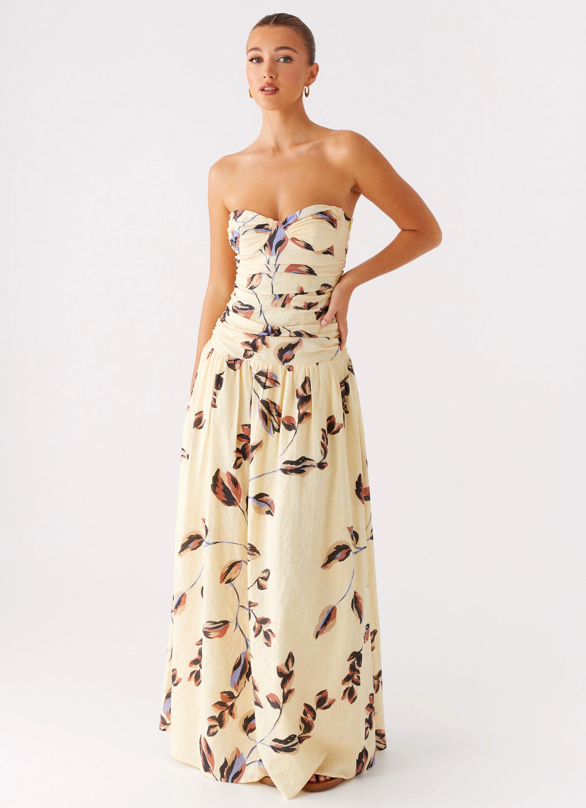 Rhea Ruched Maxi Dress - Buttercream Bliss Buttercream Bliss / US 18 Rhea Ruched Maxi Dress - Buttercream Bliss Buttercream Bliss / US 18