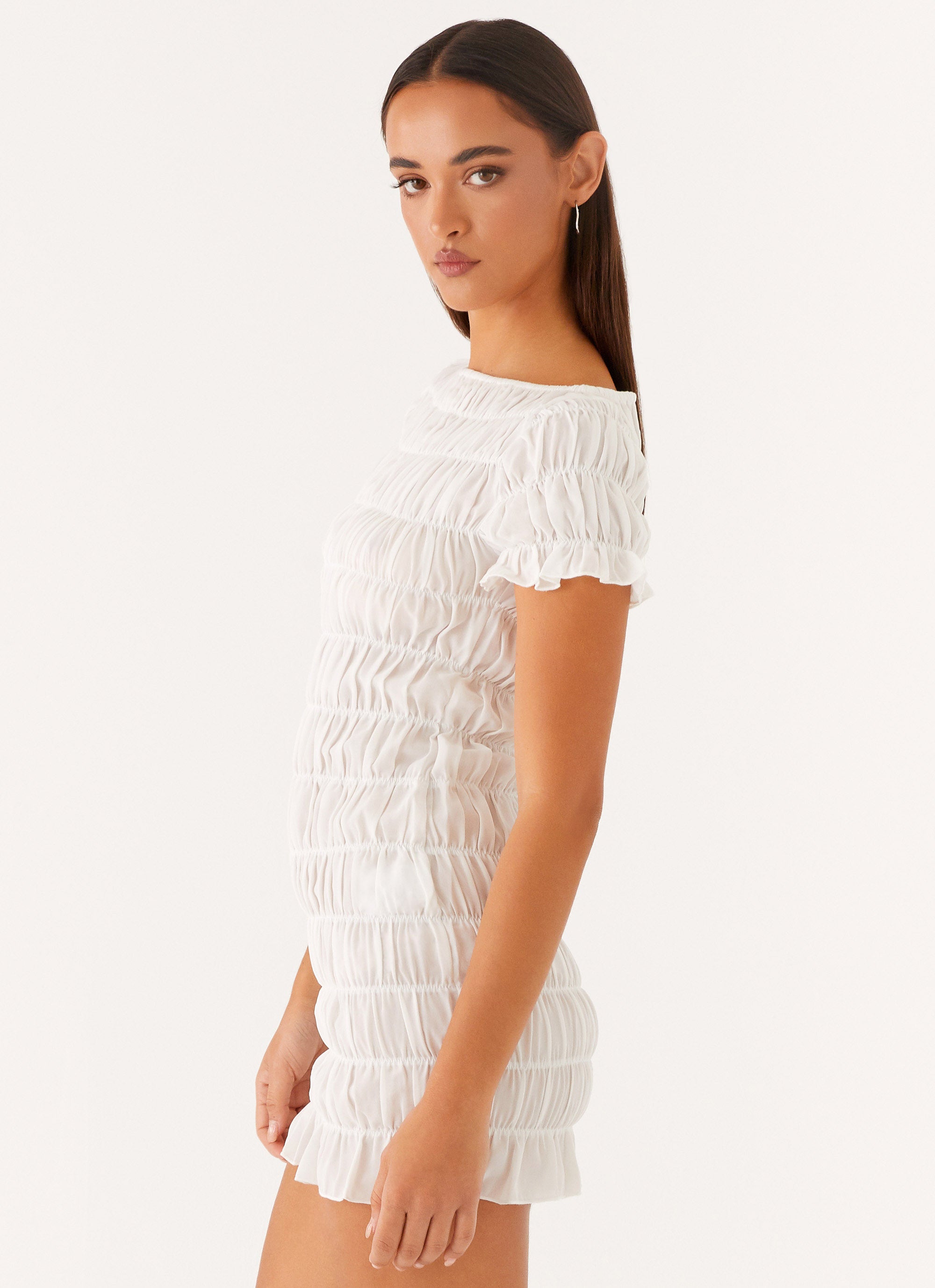 ruched white dress Rita Ruched Mini Dress