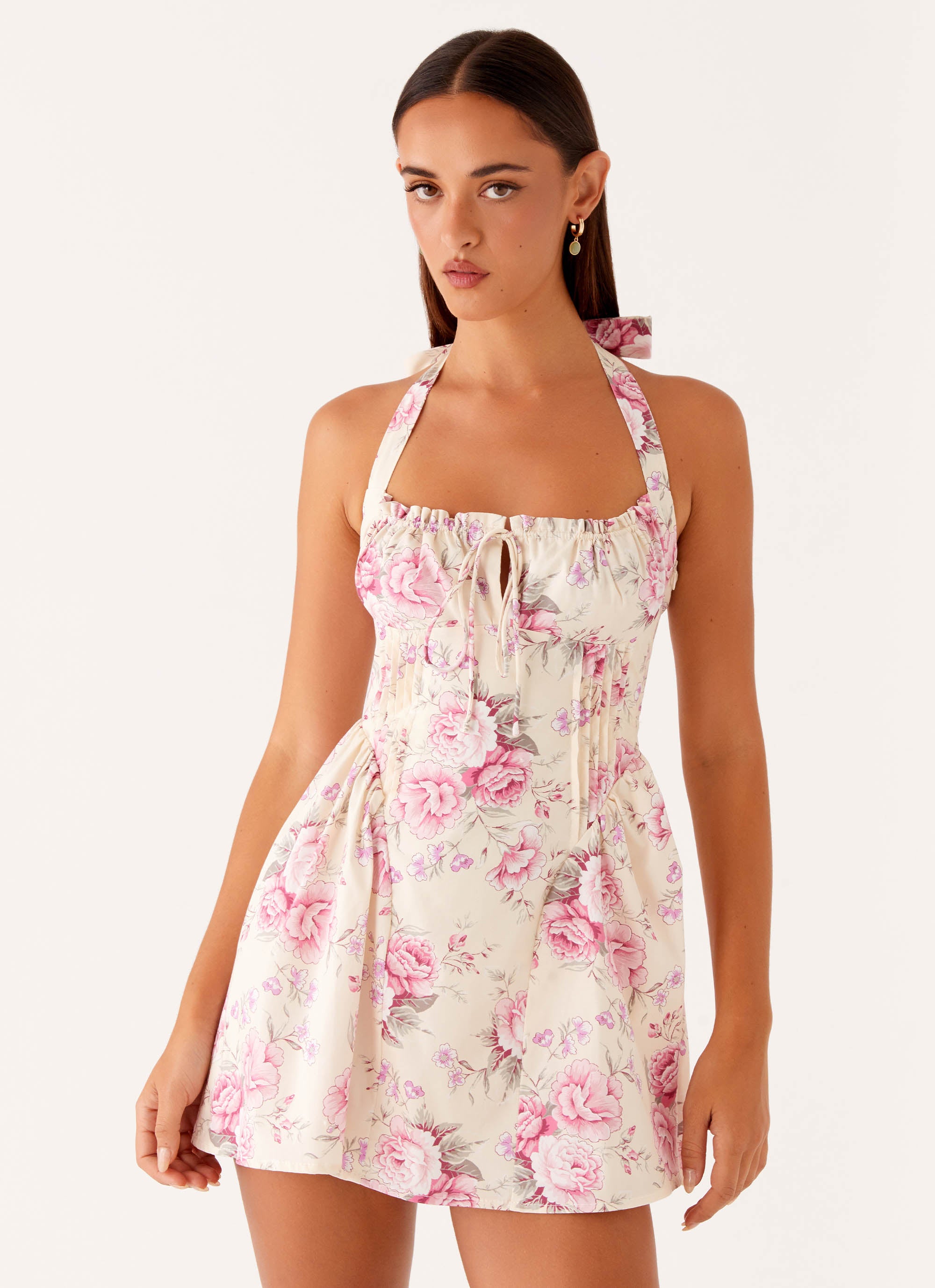 Rosalie Halter Mini Dress - Vintage Pink Floral Vintage Pink Floral / US 12 Rosalie Halter Mini Dress - Vintage Pink Floral Vintage Pink Floral / US 12