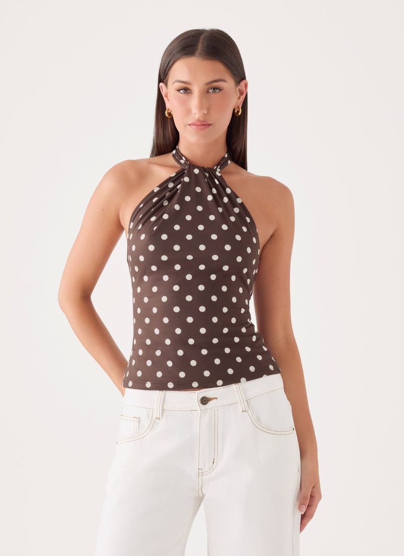 Rosanna Top - Brown Polka Dot