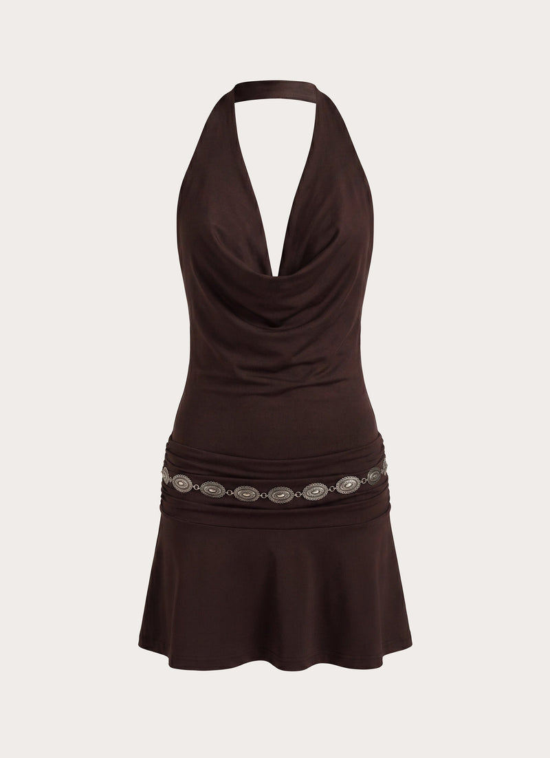 Rude Love Belt Mini Dress - Chocolate