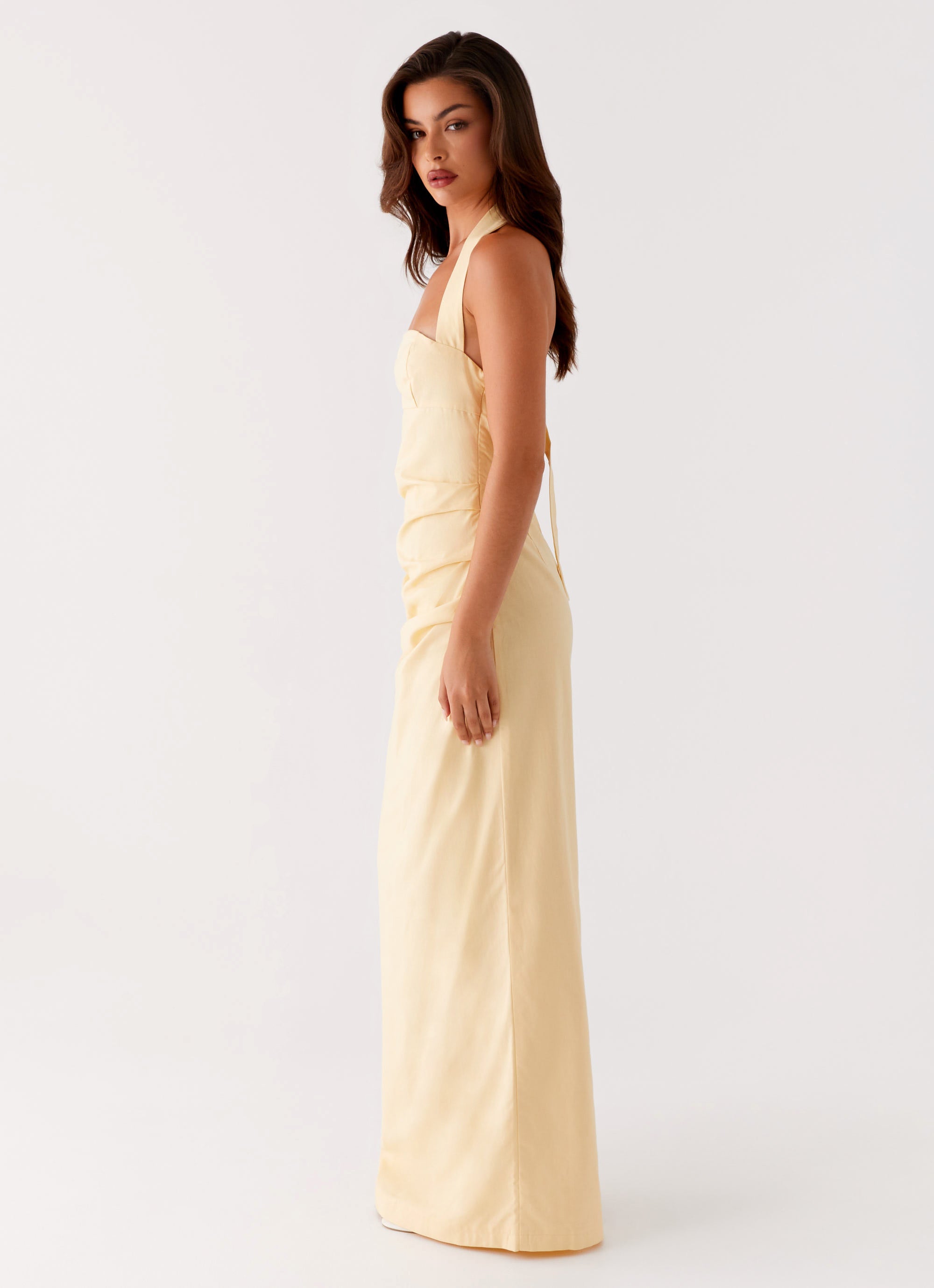 peppermayo yellow dress Joanna Satin Maxi Dress