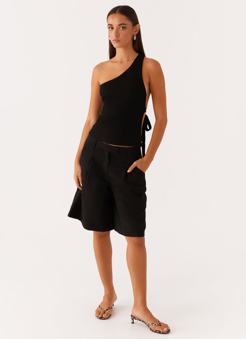 Safiya One Shoulder Top - Black