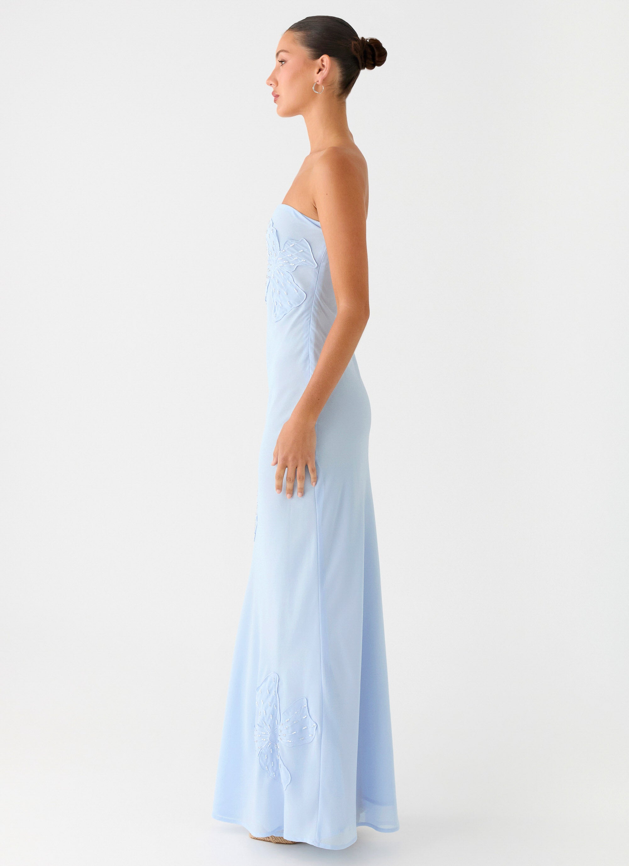 Sassafras Beaded Flower Strapless Maxi Dress - Blue Blue / US 6 Sassafras Beaded Flower Strapless Maxi Dress - Blue Blue / US 6