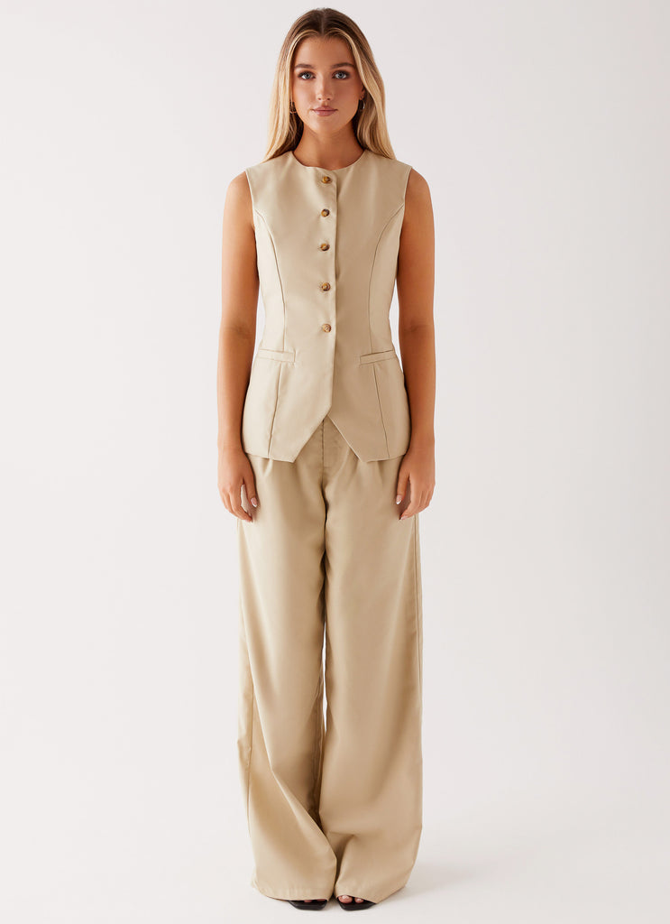 Womens Siena Style Tailored Pants in the colour Beige in front of a light grey background