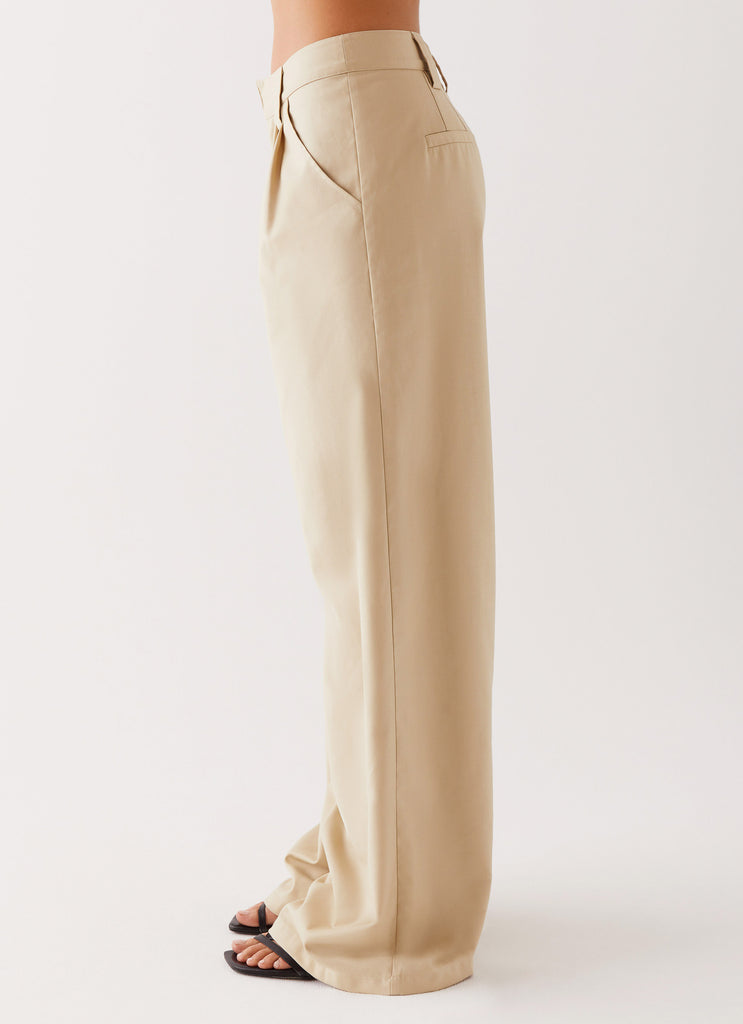 Womens Siena Style Tailored Pants in the colour Beige in front of a light grey background