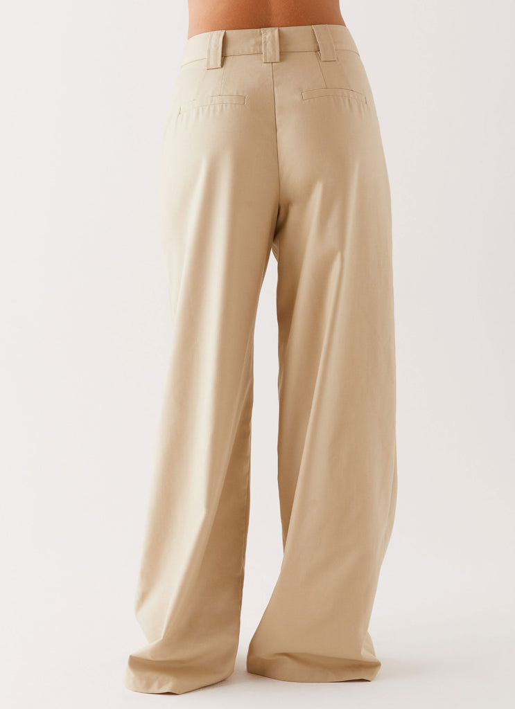 Womens Siena Style Tailored Pants in the colour Beige in front of a light grey background