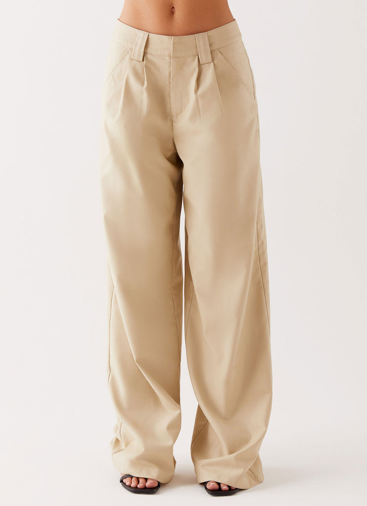 Womens Siena Style Tailored Pants in the colour Beige in front of a light grey background