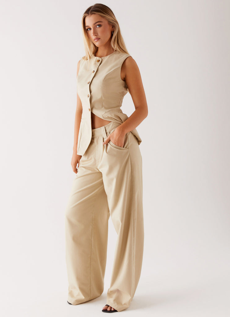 Womens Siena Style Tailored Pants in the colour Beige in front of a light grey background