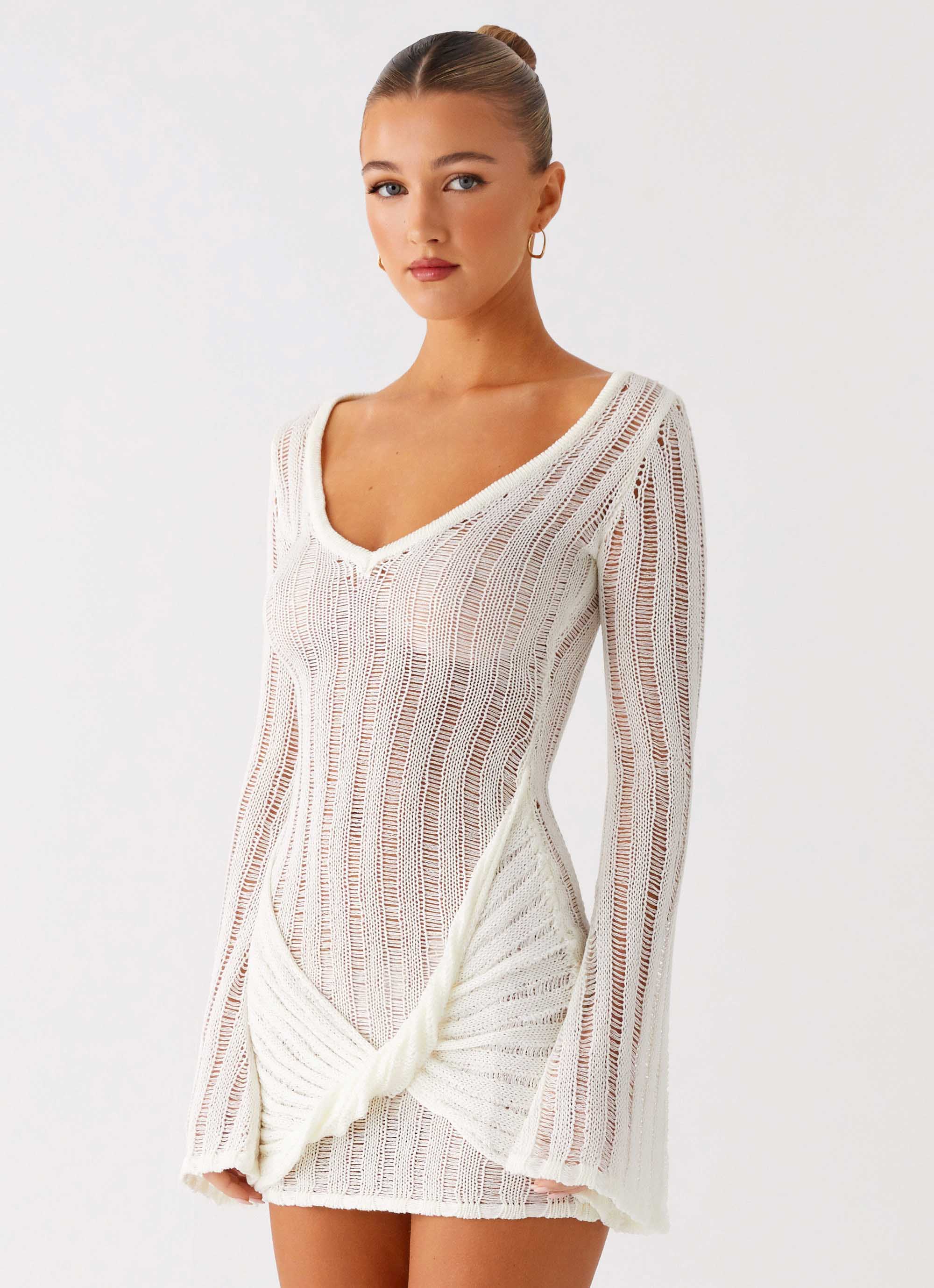 Sorelle Long Sleeve Twist Mini Dress - Ivory Peppermayo US Sorelle Long Sleeve Twist Mini Dress - Ivory Peppermayo US