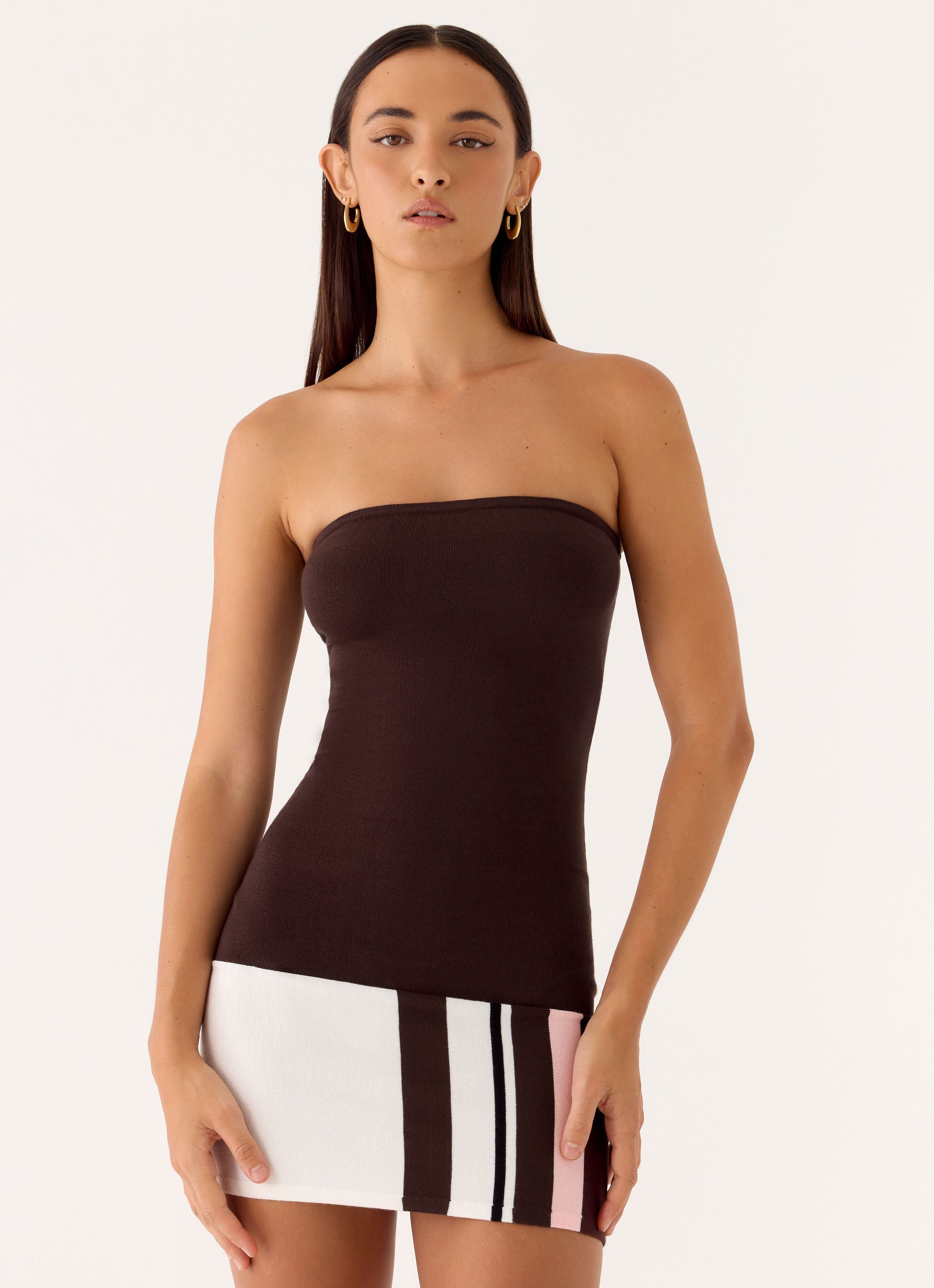Straight Lines Knit Mini Dress - Chocolate Peppermayo US Straight Lines Knit Mini Dress - Chocolate Peppermayo US