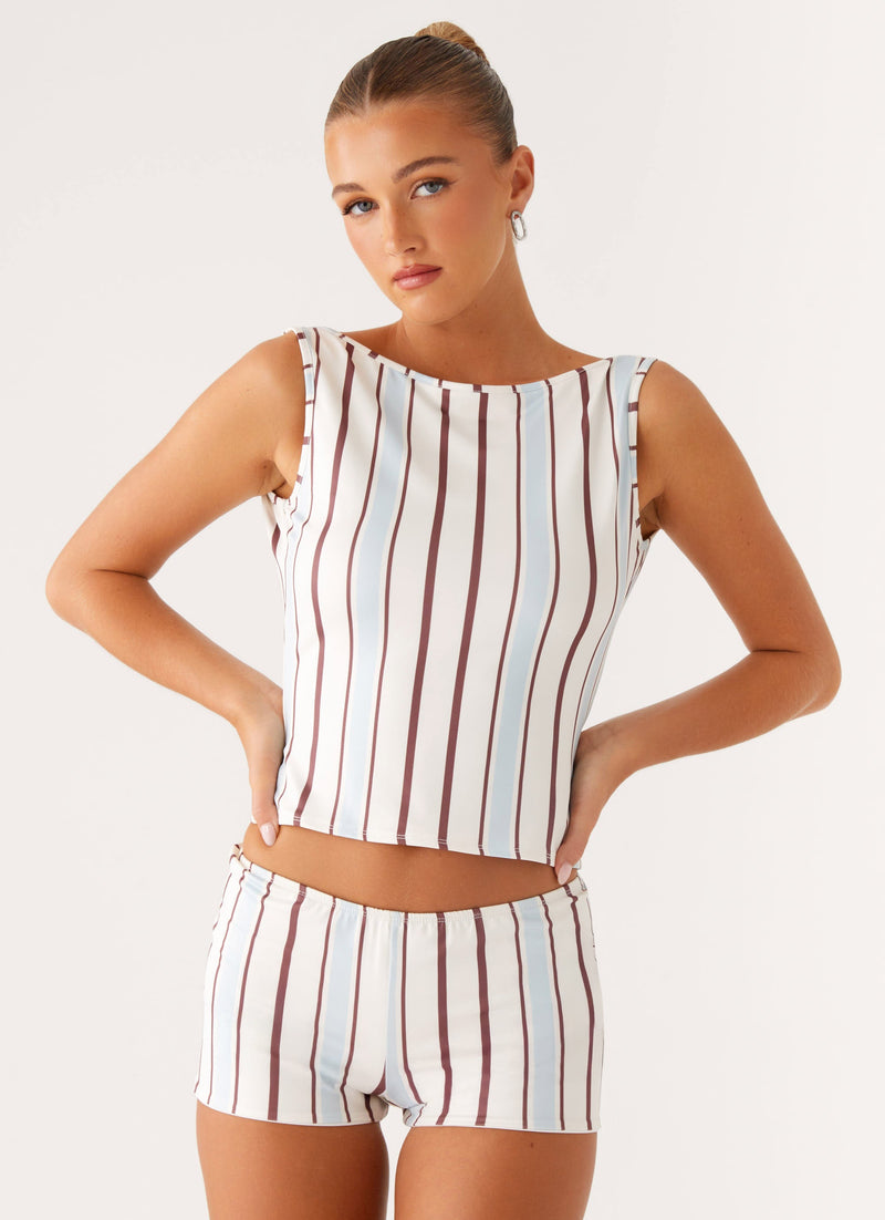 Sun's Out Low Rise Mini Shorts - Blue Stripe