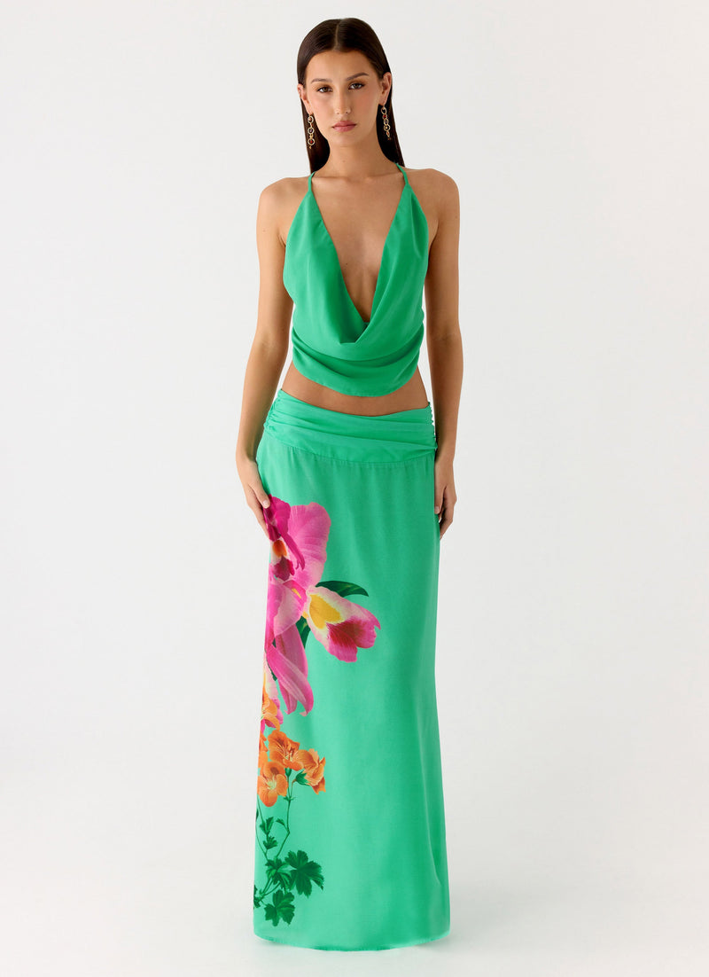 Sweet Charm Cowl Neck Top - Jungle Bloom