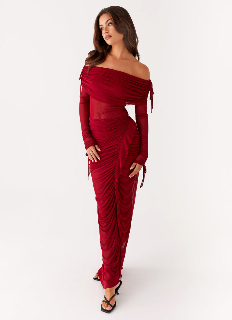 Teala Mesh Maxi Dress - Red