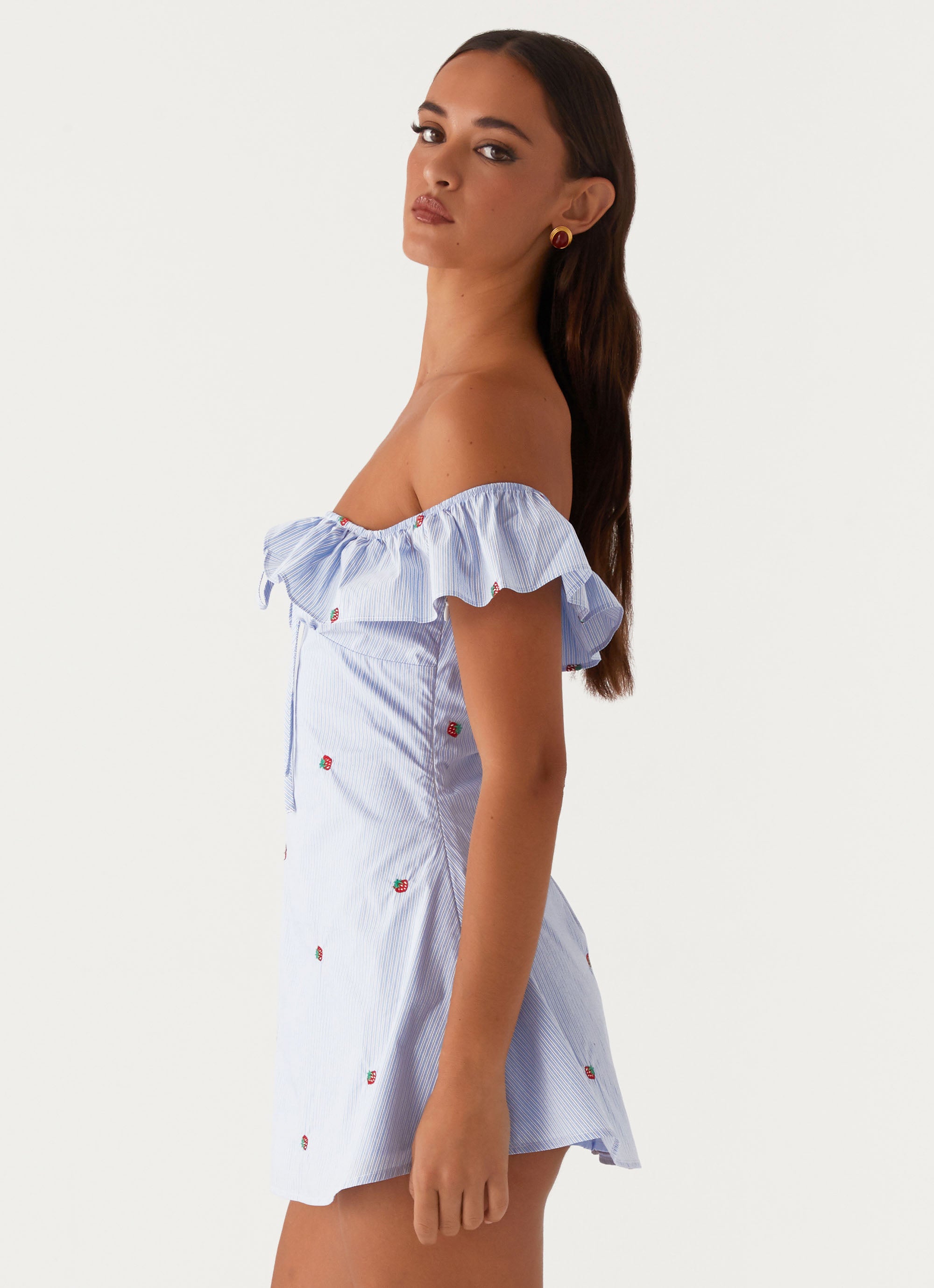 Girls Cold Shoulder Dress Denim Blue Pineapple Flamingo - Sunny Fashion