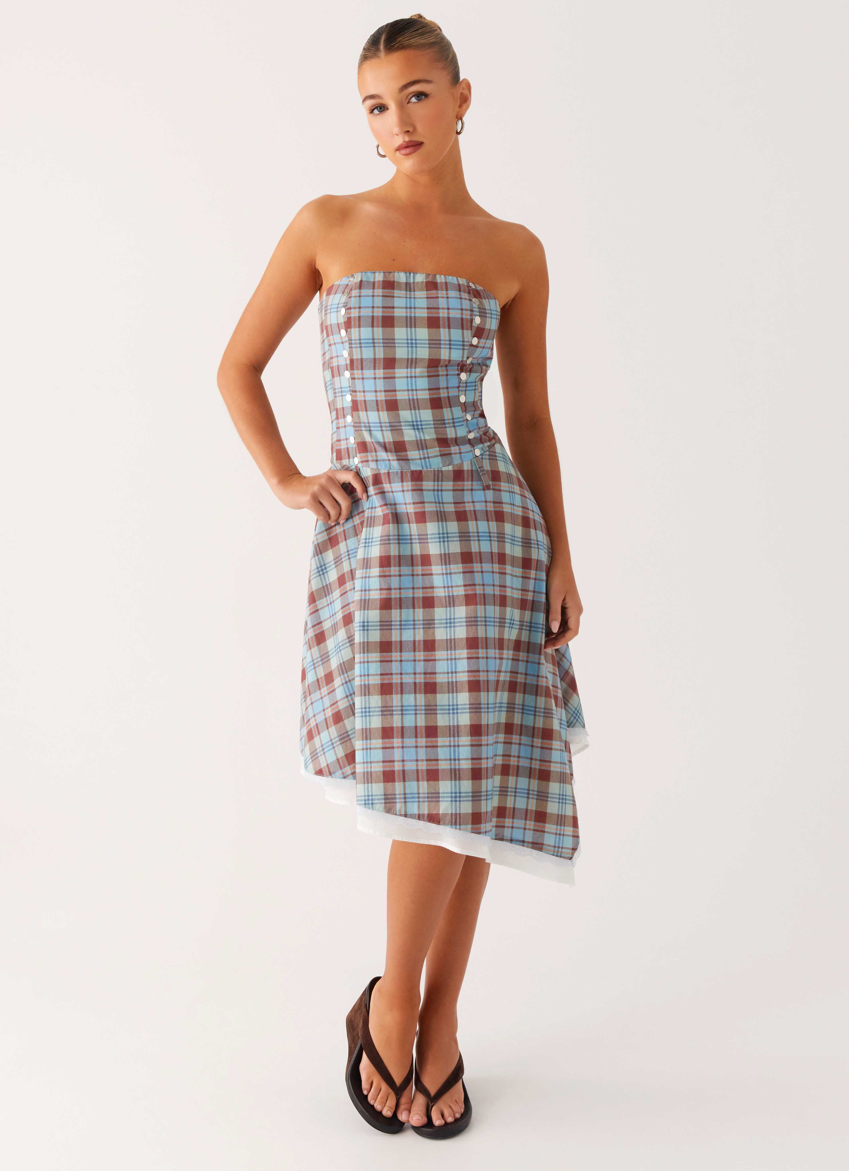 Tonie Strapless Midi Dress - Shoreline Check Shoreline Check / US 10 Tonie Strapless Midi Dress - Shoreline Check Shoreline Check / US 10